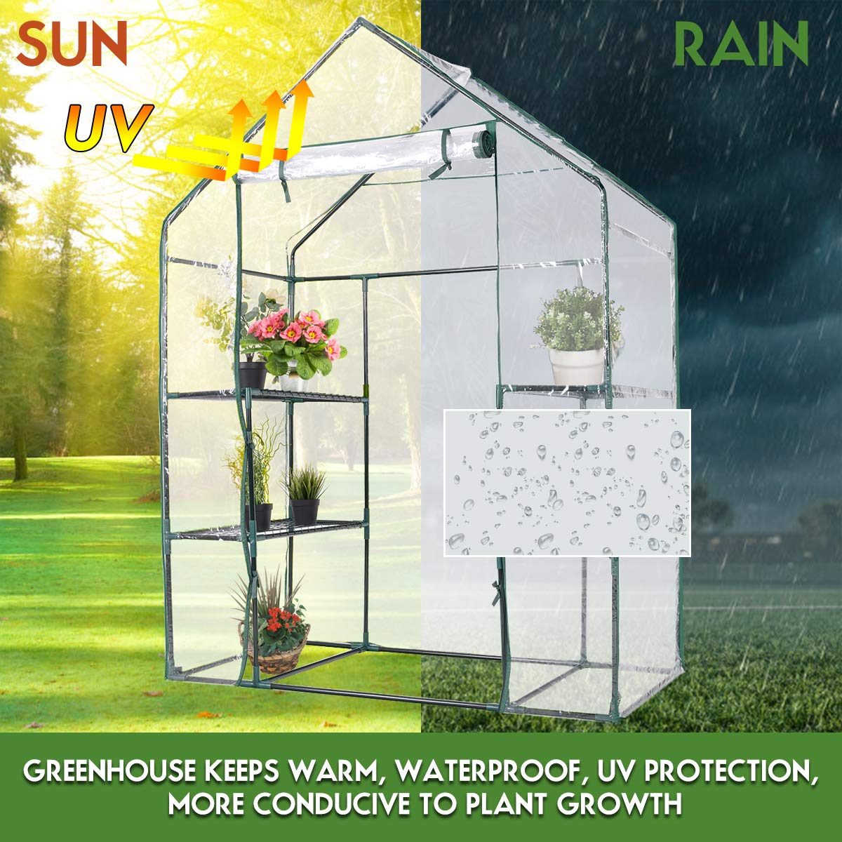 Giantex Greenhouse Outdoor Large Walk-in Plant Green House with 3 Tier Shelves for Plants 