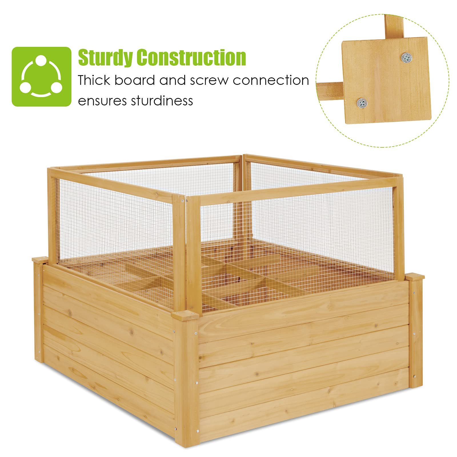 Wood Garden Bed with Critter Guard Fence (42" LX42 WX32.5 H) 