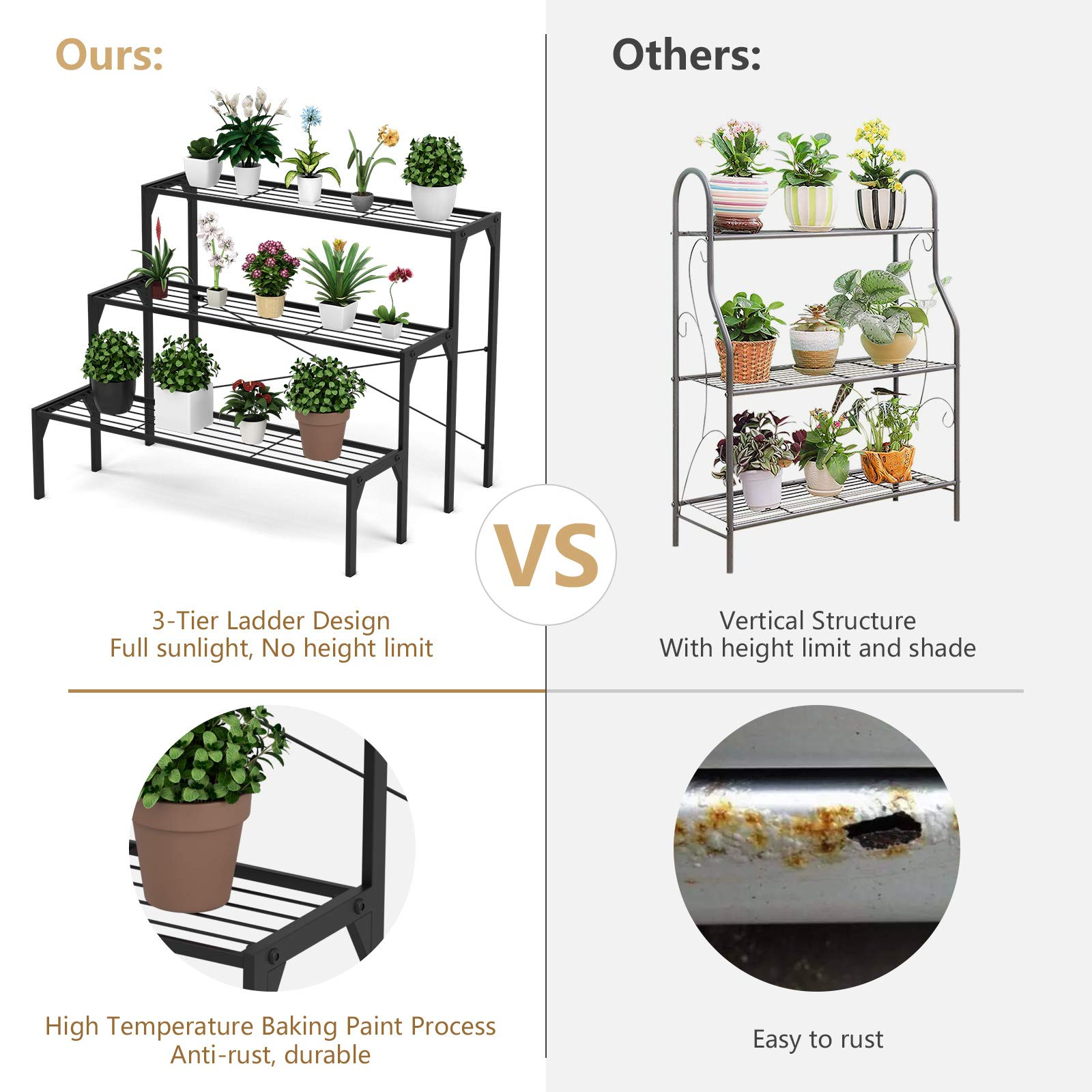 Giantex 3 Tiers Metal Plant Stand, Ladder Flower Pots Holders 