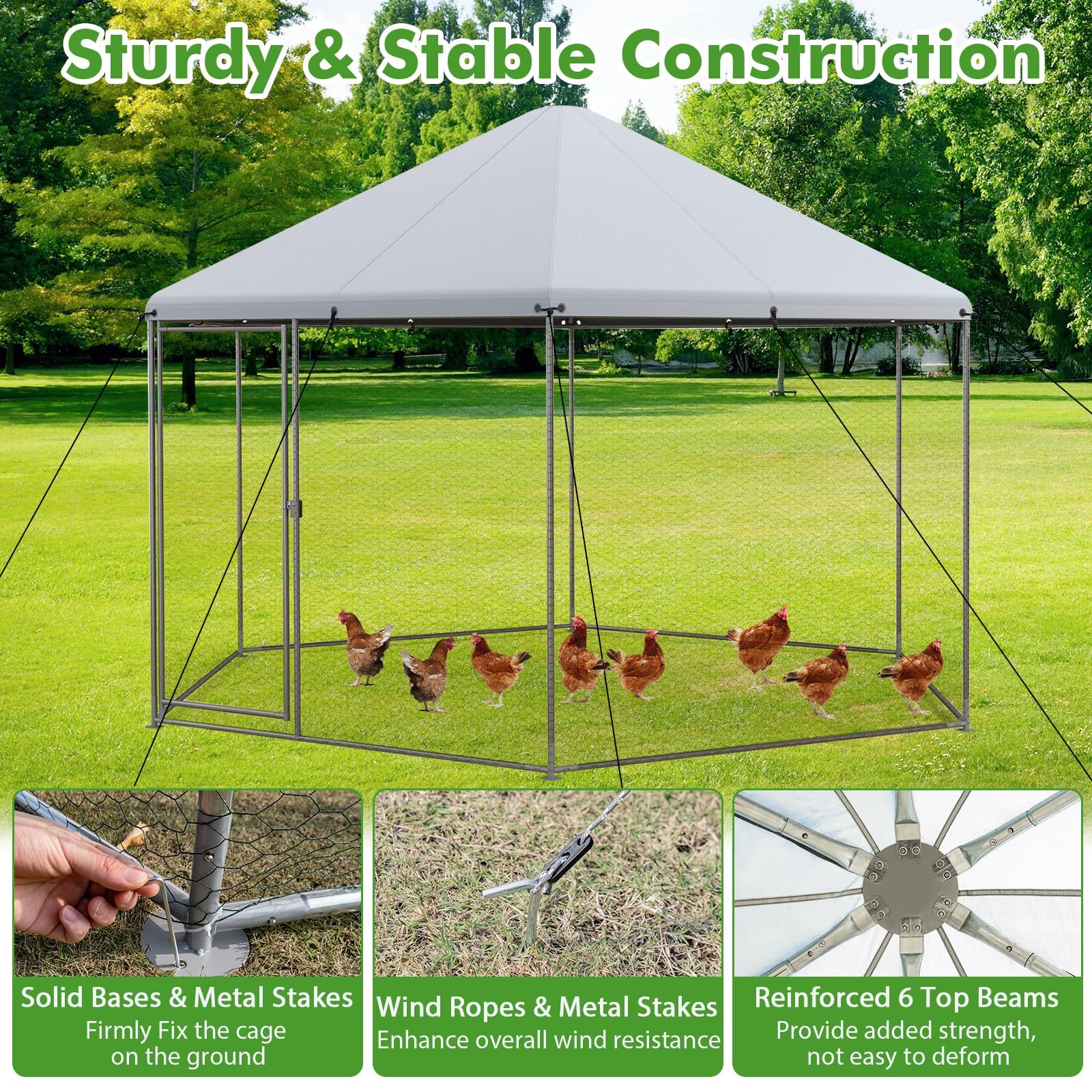 Giantex Large Metal Chicken Run - 13ft Hexagon Walk-in Chicken Coop 