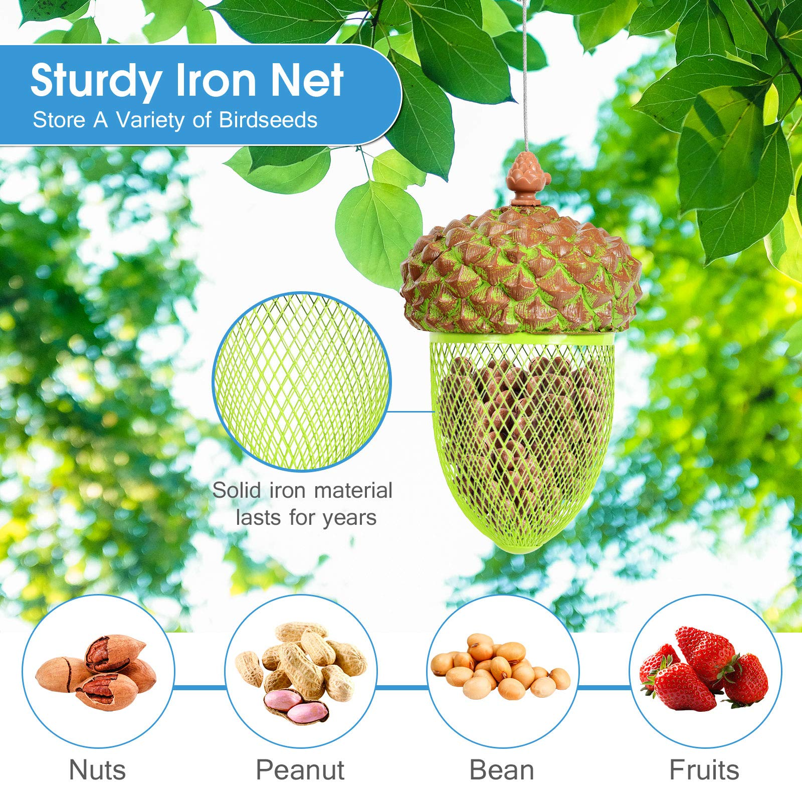 Giantex Metal Acorn Bird Feeder, Outdoor Hanging Food Dispenser with Stainless Steel Wire and Iron Grid 