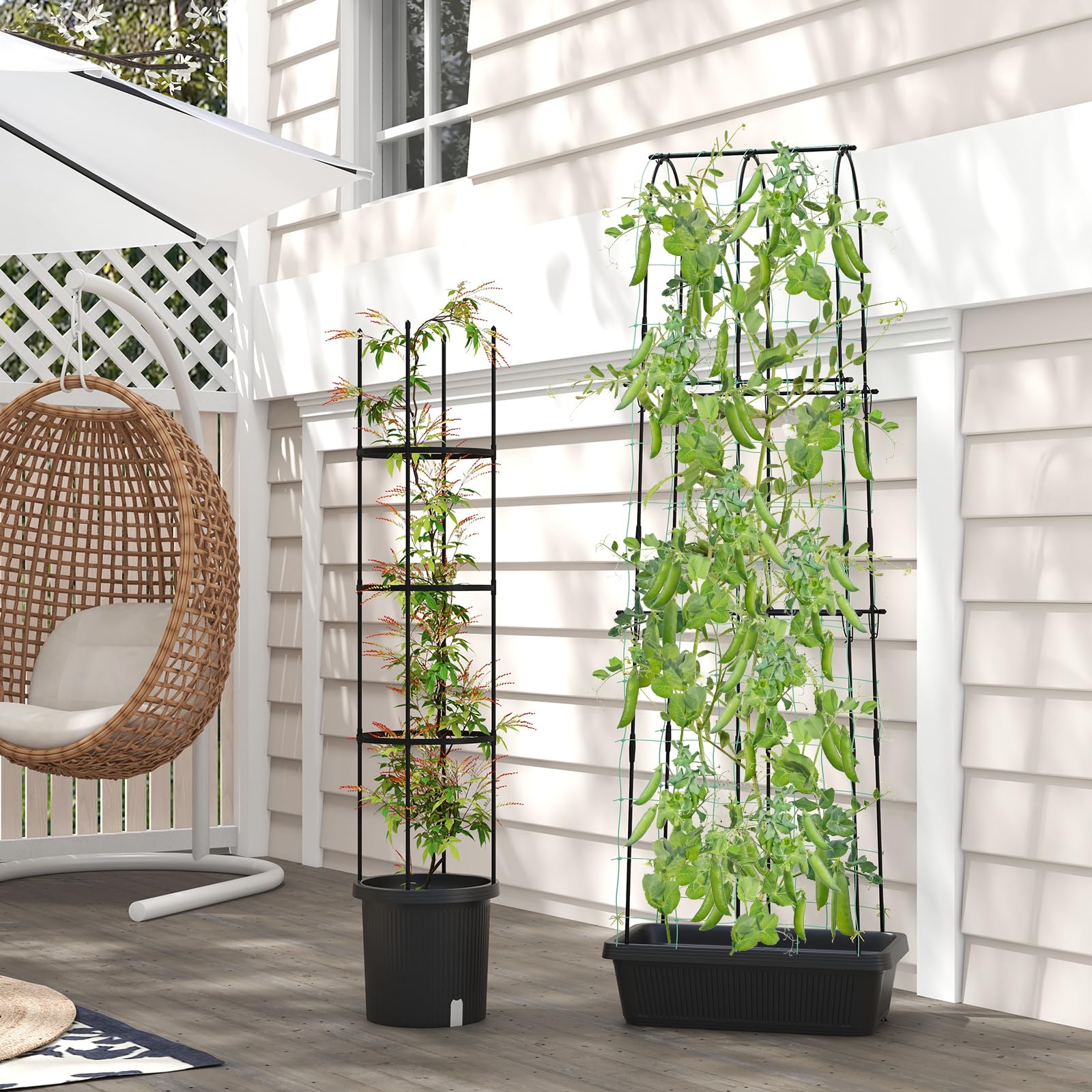 Giantex Set of 2 Raised Garden Bed w/Trellis & Plant Cage, Planter Box w/ 71” Cucumber Trellis 