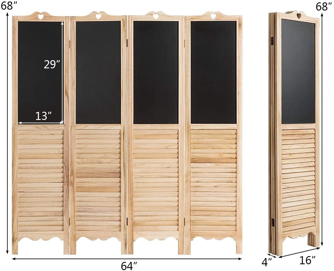 Giantex 5.7 Ft Folding Screen, 4 Panel Screen Room Divider w/ Chalkboard Panels (Natural)