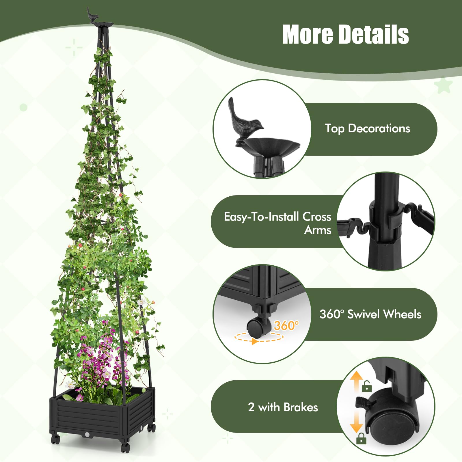 Giantex Rolling Raised Garden Bed with Climbing Trellis 