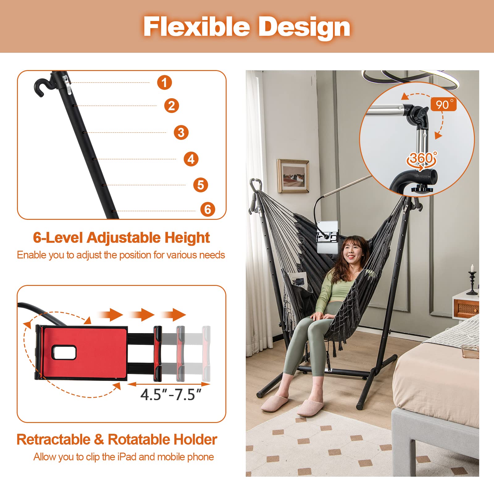 Giantex Hanging Swing with Stand - Hammock Chair with Phone Holder 