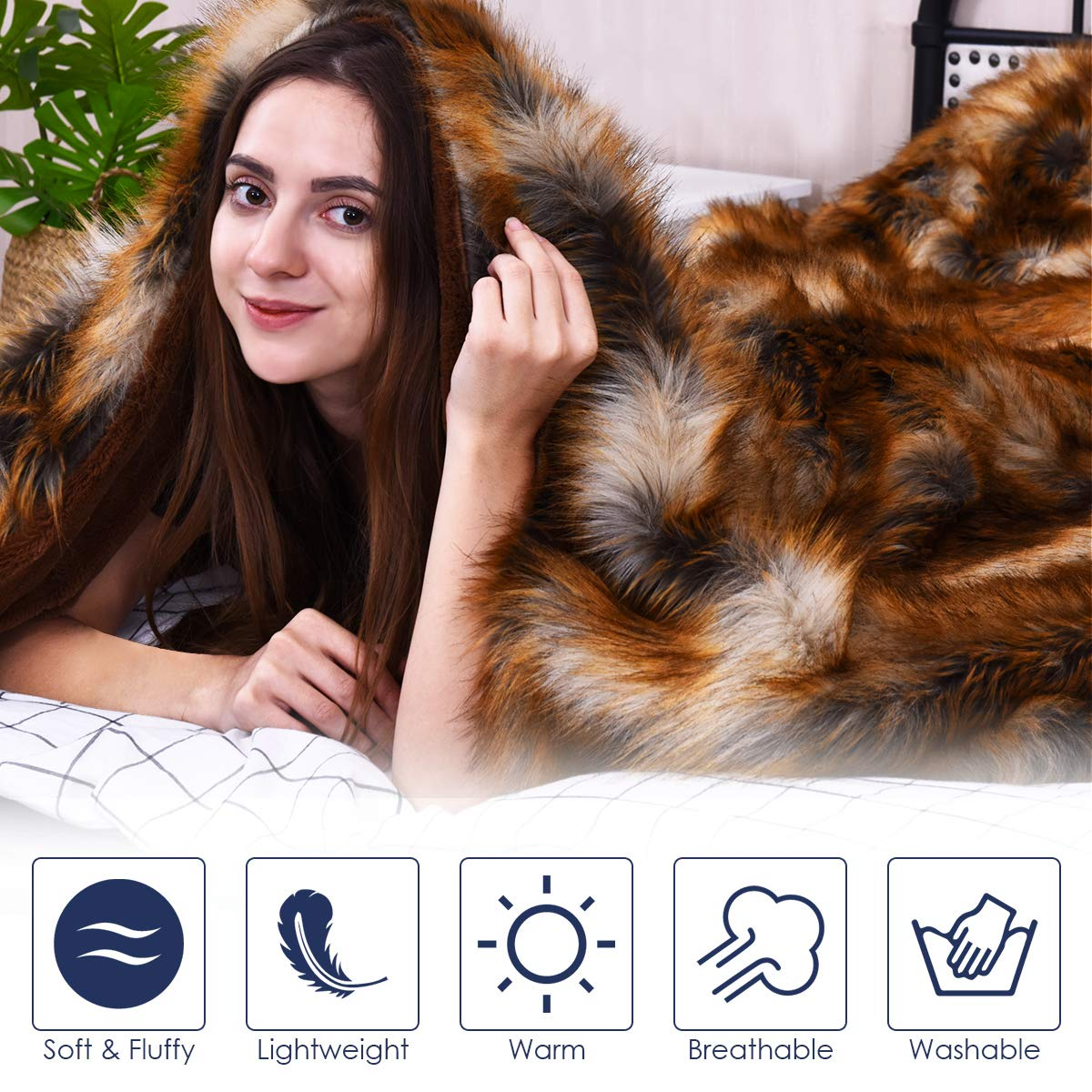 Faux Fur Throw Blanket, Ultra Soft Fuzzy Bed Blankets 