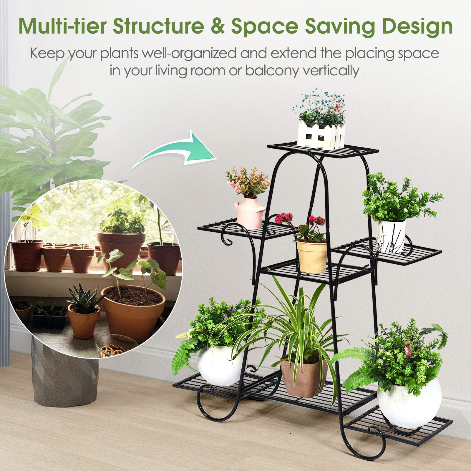 Giantex 7 Tiers Metal Plant Stand Flower Pots Holder 