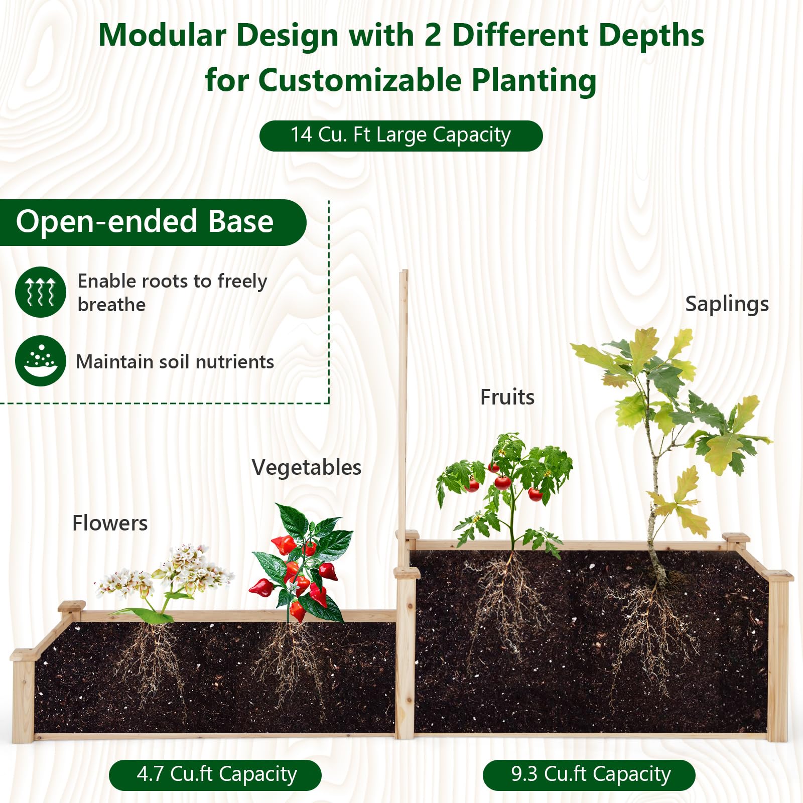Giantex Raised Garden Bed with Trellis, Set of 2 Wood Shallow & Deep Planter Box for Climbing Plants 