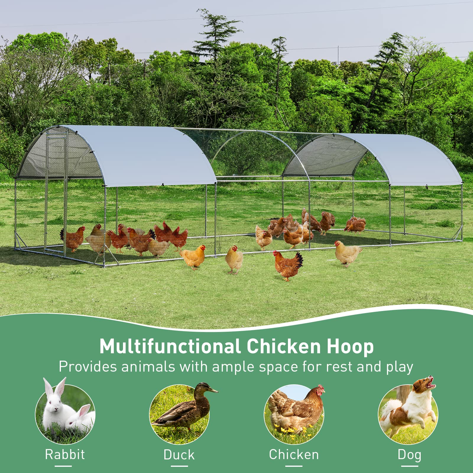 Giantex Large Metal Chicken Coop, Dome Shaped Poultry Cage Hen Run House Rabbits Habitat for Backyard Farm Outdoor 
