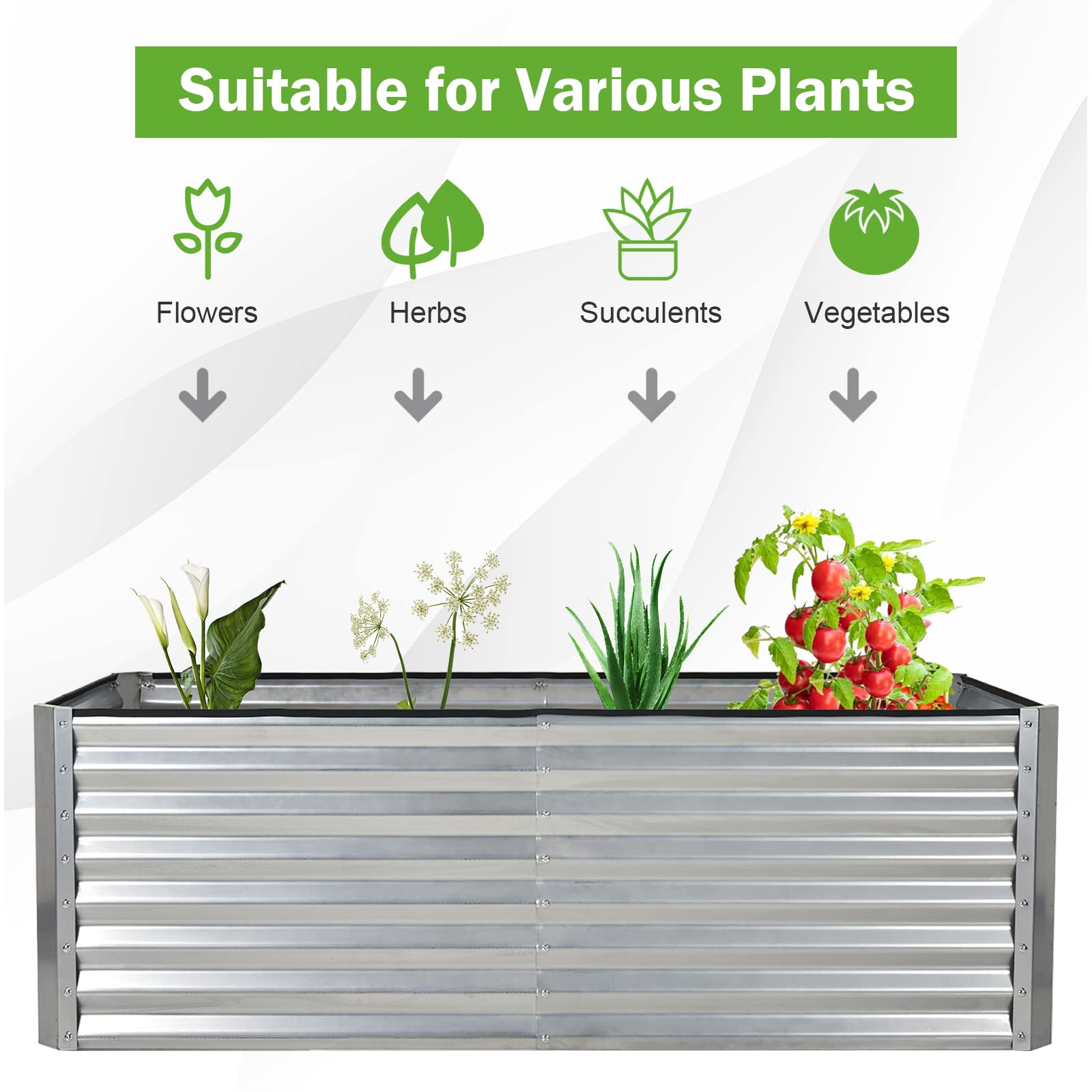 Giantex 6x3x2ft Steel Planter Raised Bed, Protective Edges, 4 Ground Stakes, Vegetables, Flowers Fruit Herb 