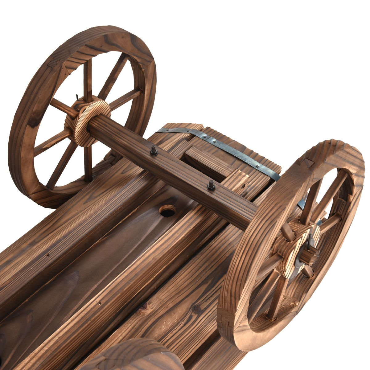 Giantex Wood Wagon Flower Planter Pot Stand W/Wheels Home Garden Outdoor Decor 