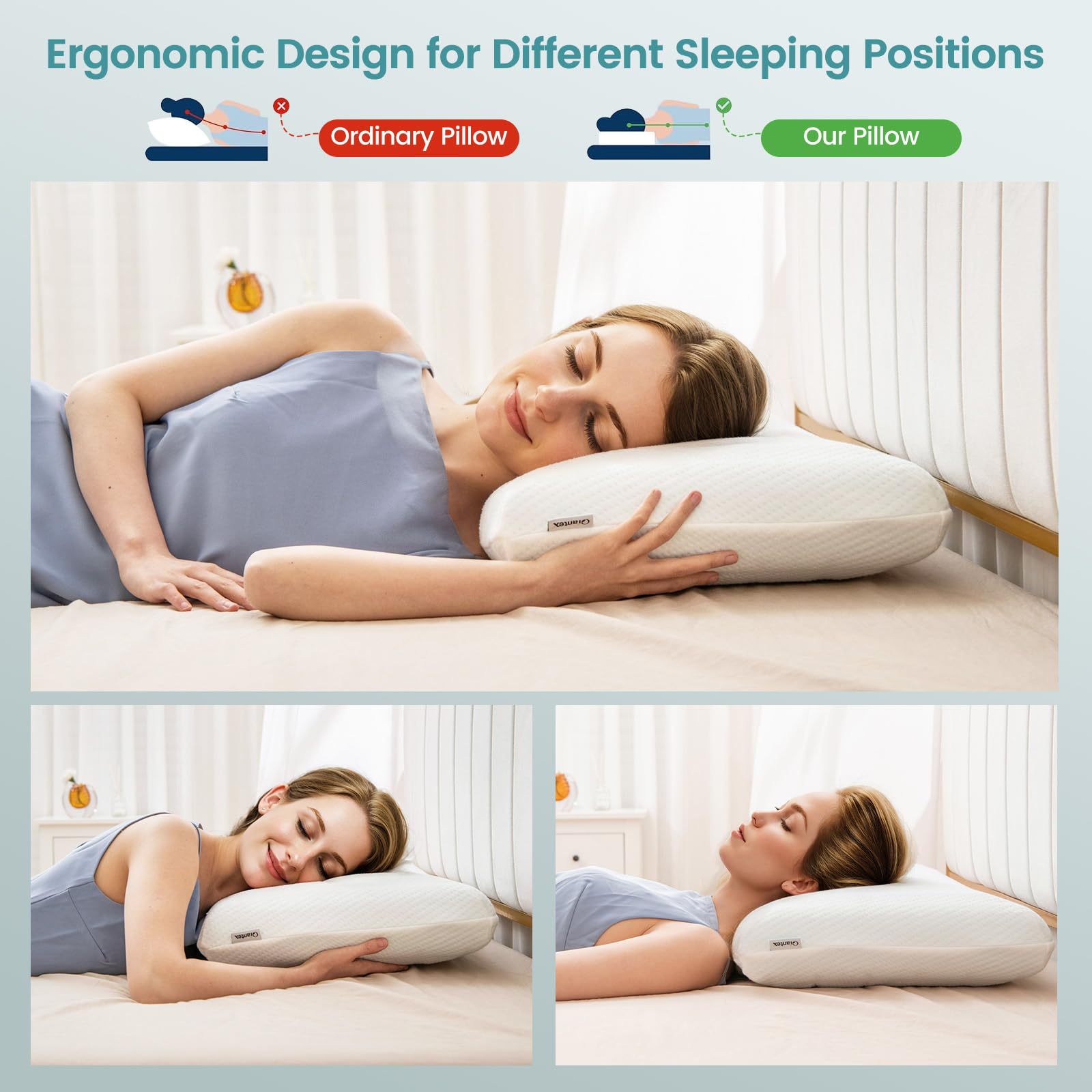 Giantex Cooling Gel Memory Foam Pillow 2 Pack, 3D Cutting Ventilated Cool Gel Pillows with Washable Cover 
