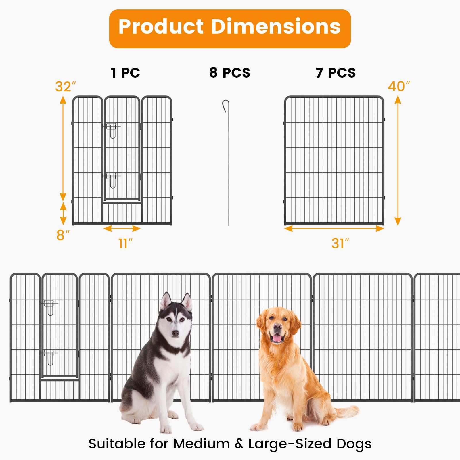 Giantex Dog Playpen Outdoor 40" H - 8/16 Panels Metal Pet Fence for Large Dogs, Heavy Duty Dog Pen Exercise Fence with Door 