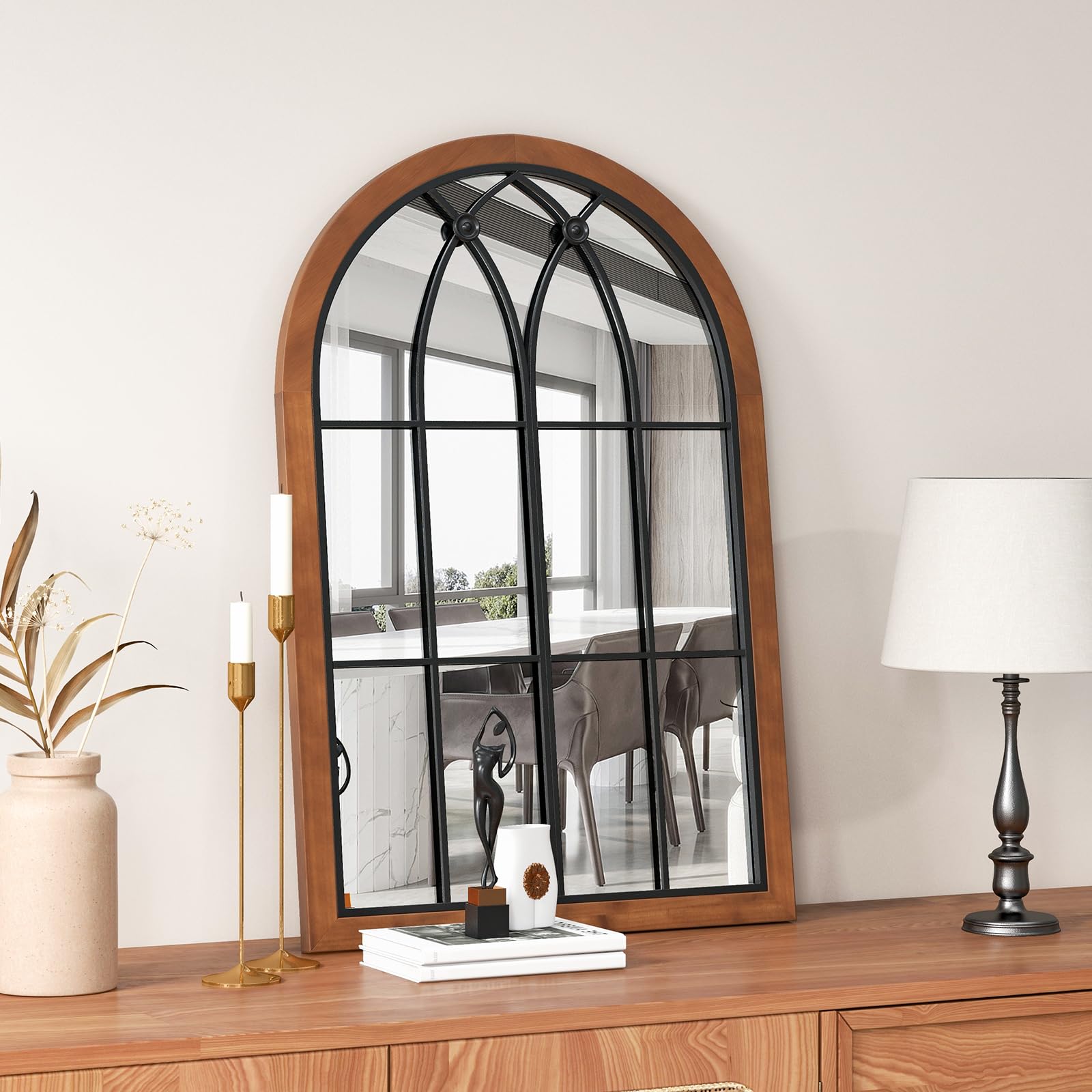 CHARMAID Arched Window Wall Mirror, 36''L x 24''W Farmhouse Accent Mirror