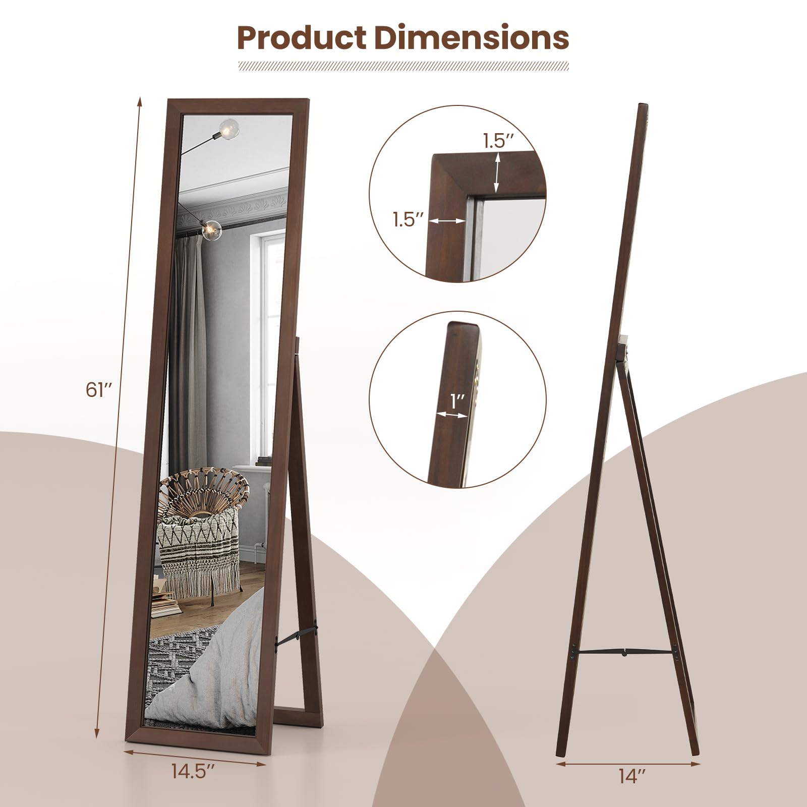 CHARMAID Full Length Mirror with Stand, Full Body Floor Mirror with Solid Wood Frame