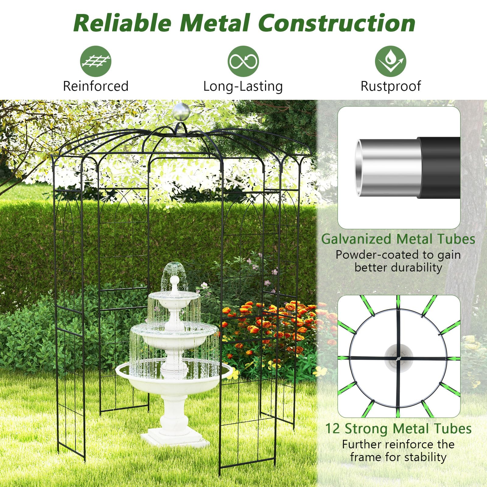 Giantex Birdcage Shape Gazebo - 9.4' H x 6.8' W Metal Arch Trellis for Climbing Plants Clematis Vines