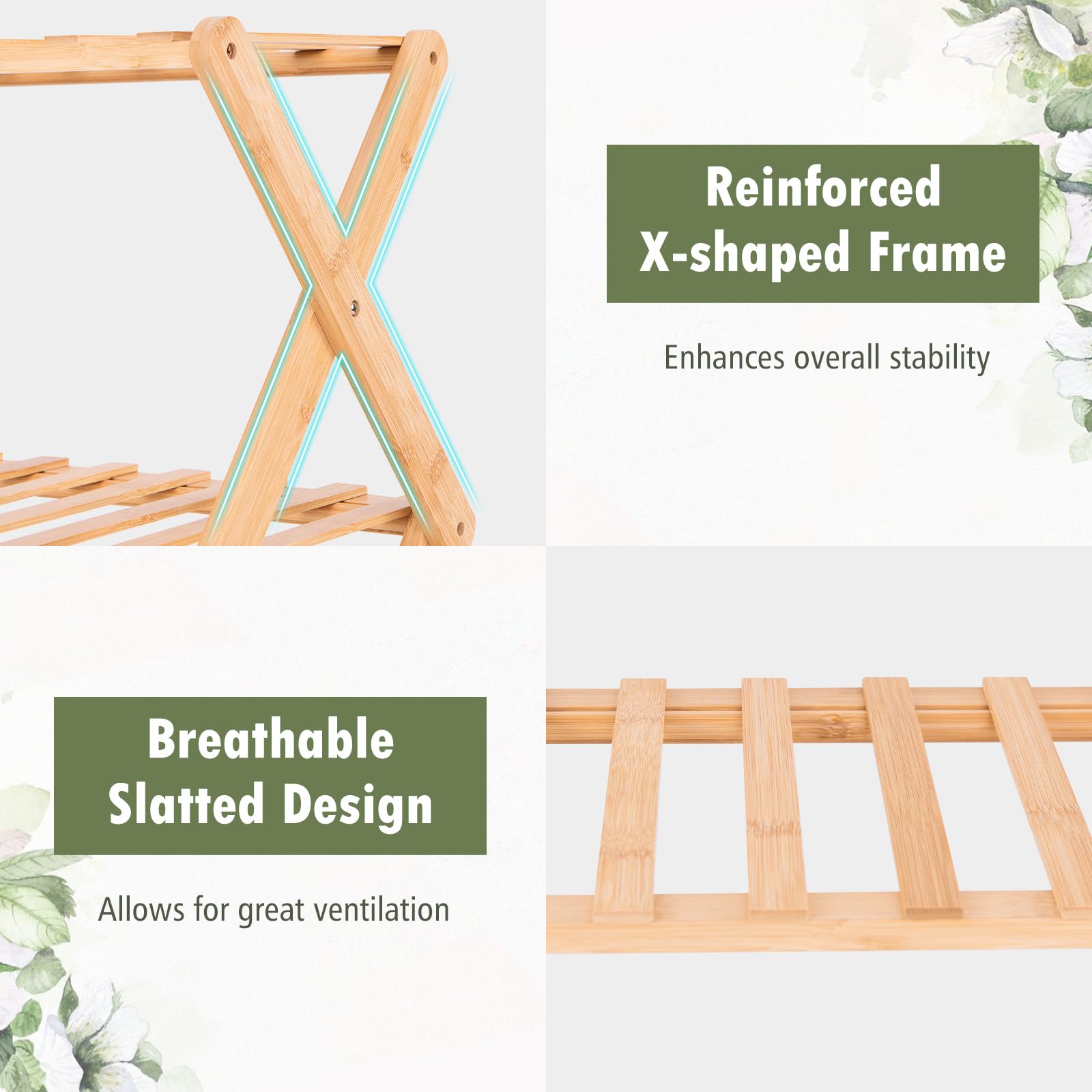 Giantex Bamboo Plant Stand Indoor, 4-Tier Folding Planter Shelf, Foldable Display Rack w/ Slatted Shelves, No Assembly 
