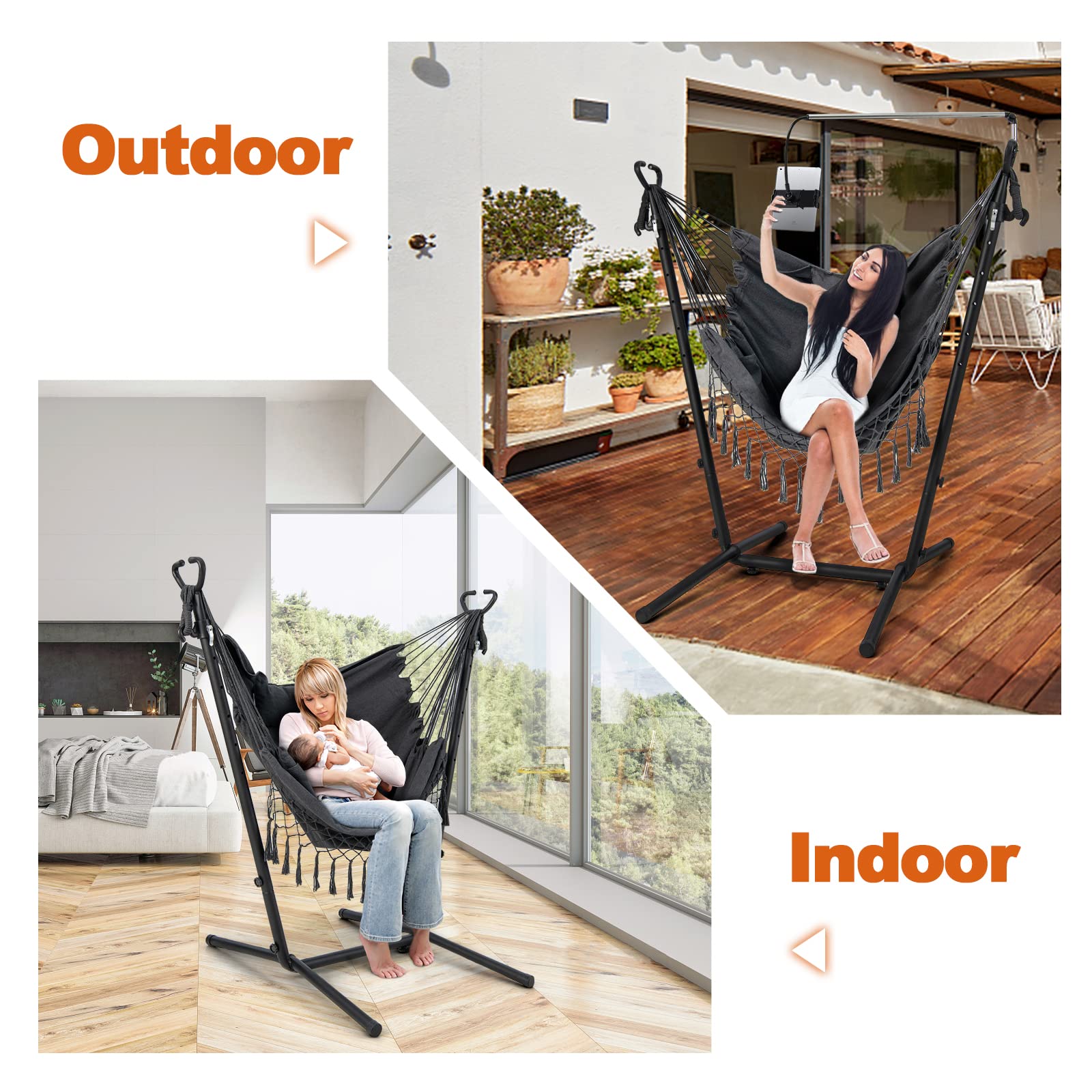 Giantex Hanging Swing with Stand - Hammock Chair with Phone Holder 