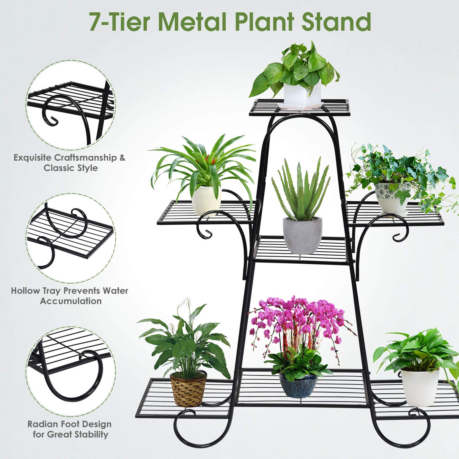 Giantex 7 Tiers Metal Plant Stand Flower Pots Holder 