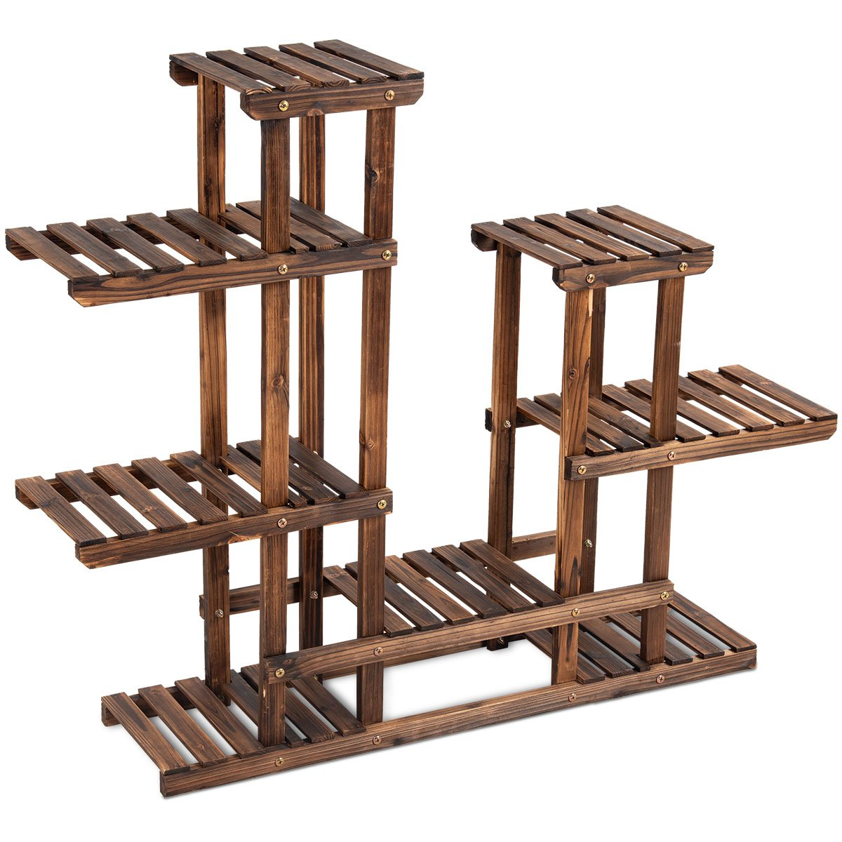 Giantex Flower Rack Wood Plant Stand 7 Wood Shelves 13 Pots 