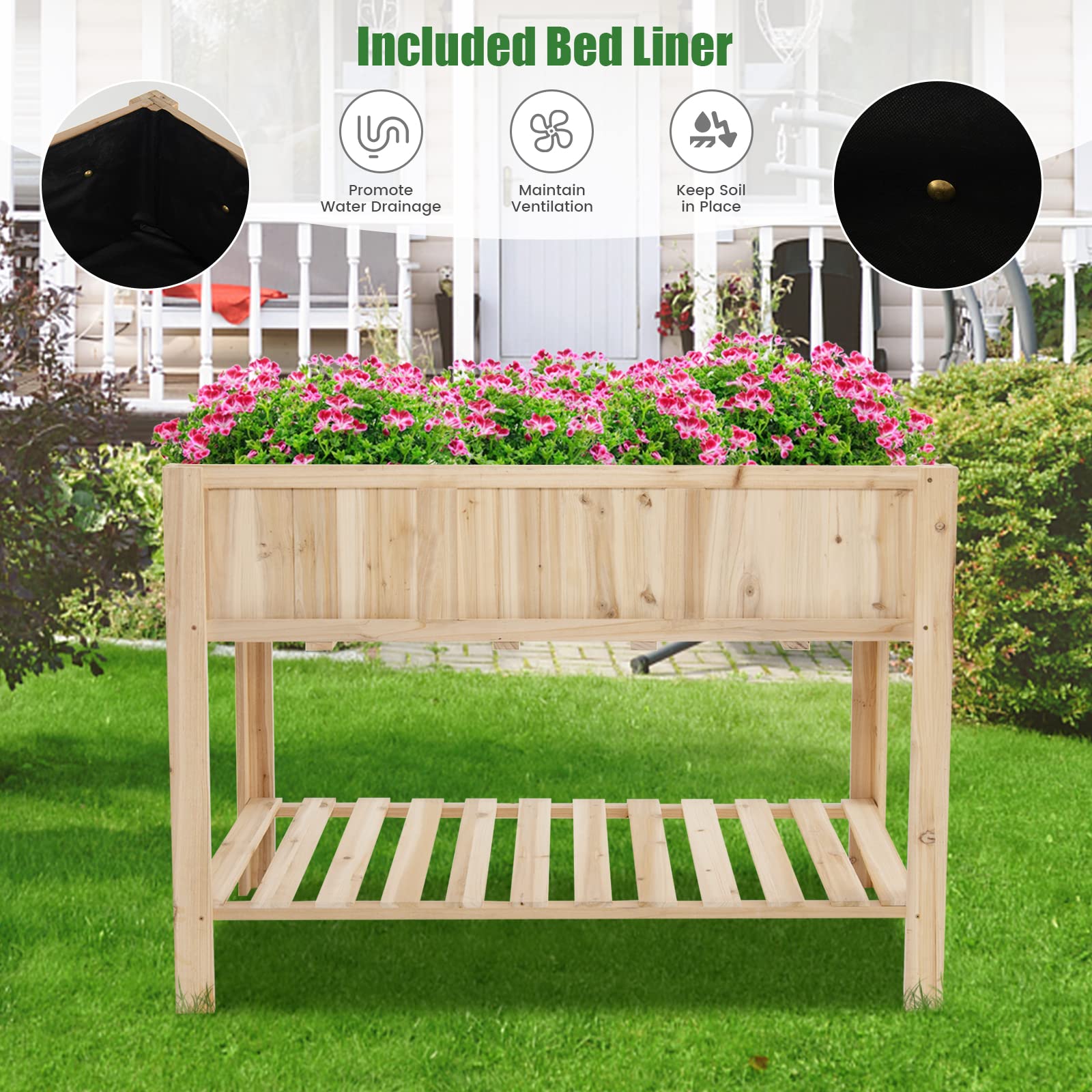 Giantex Raised Garden Bed, Wooden Planter, Black Liner 