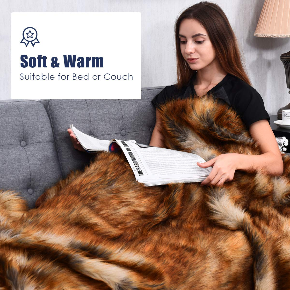 Faux Fur Throw Blanket, Ultra Soft Fuzzy Bed Blankets 