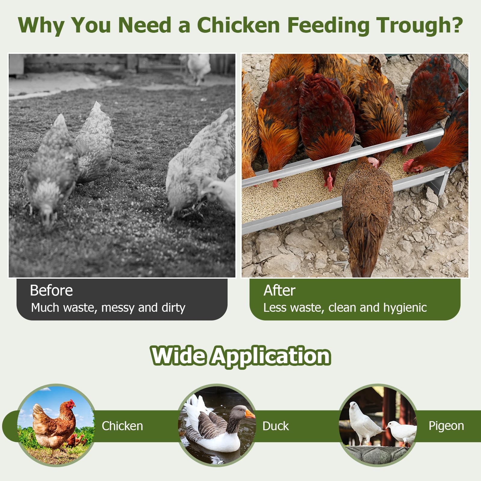 Giantex Chicken Feeding Trough 45" Long - Heavy Duty Galvanized Steel Chicken Feeder 