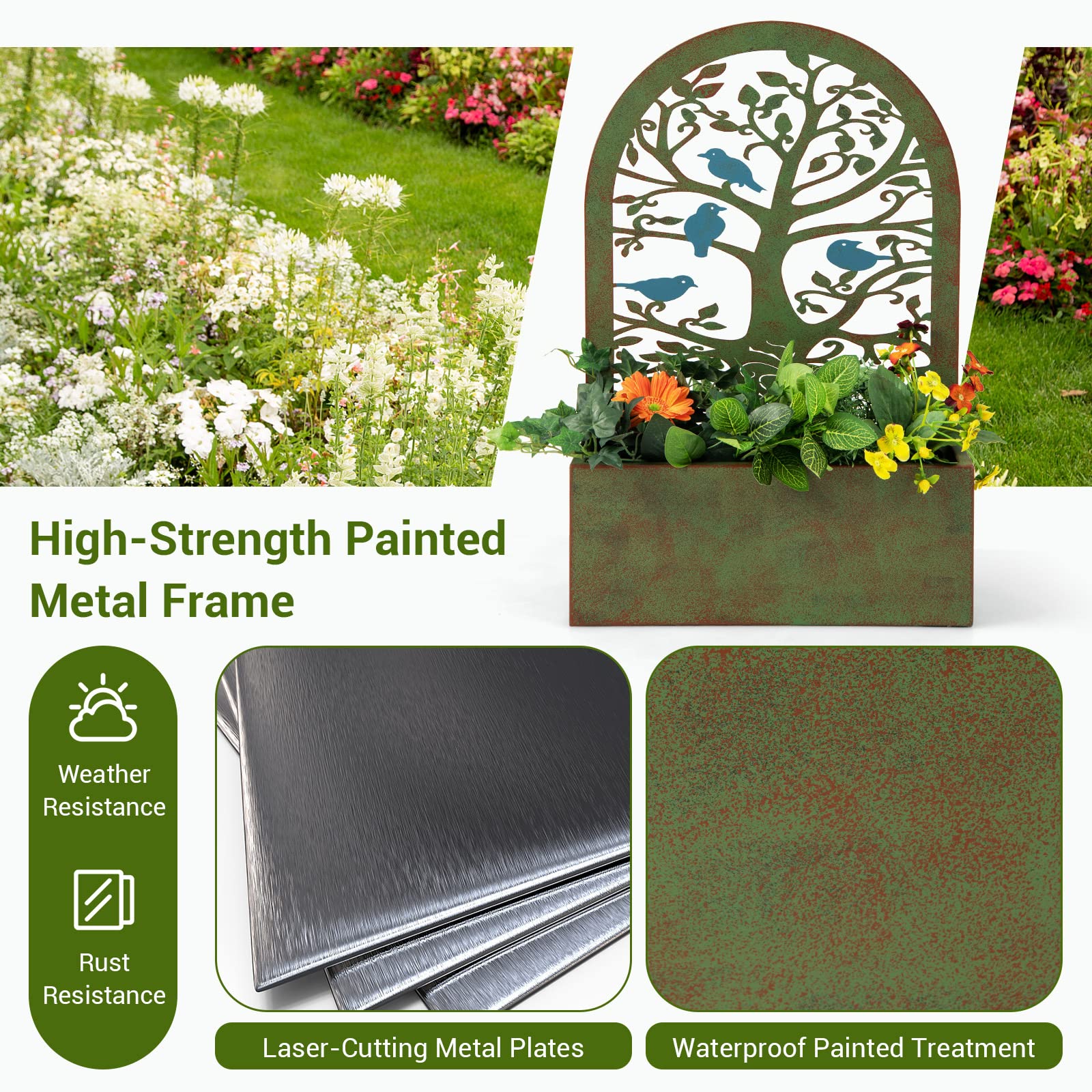 Giantex Raised Garden Bed Set of 2 - Wall-Mounted & Freestanding Decorative Planter Boxes with Trellises 