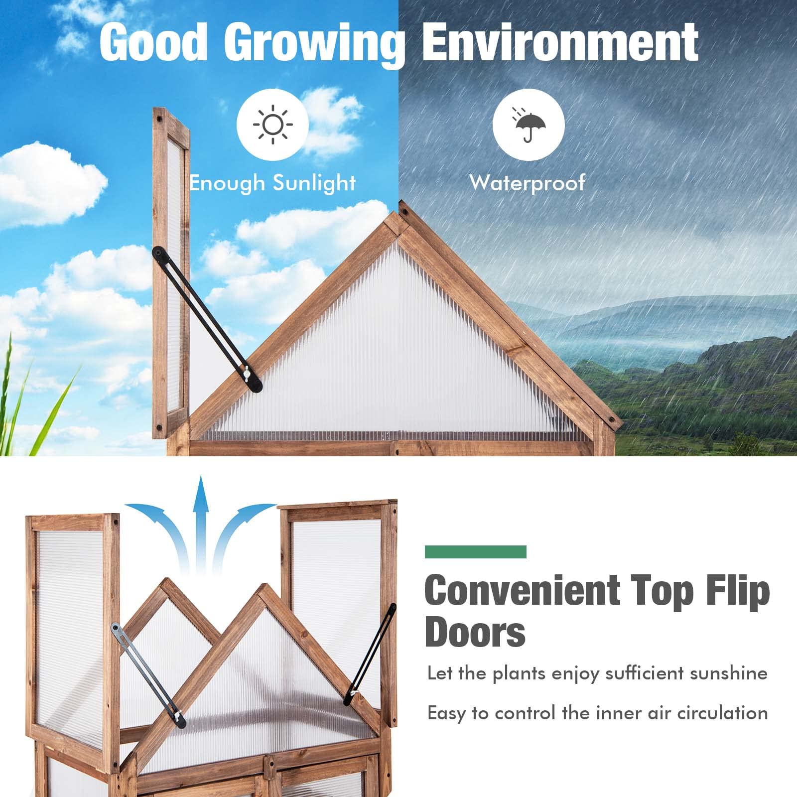 Giantex 3-Tier Garden Cold Frame, Portable Wooden Mini Greenhouse Storage Shelves 