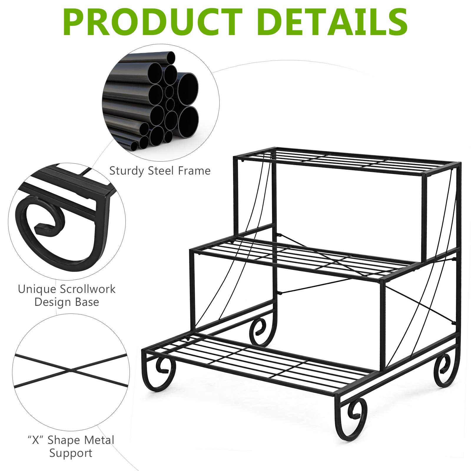 Giantex 3 Tier Metal Plant Stand, Stair Style Flower Pot Holder 