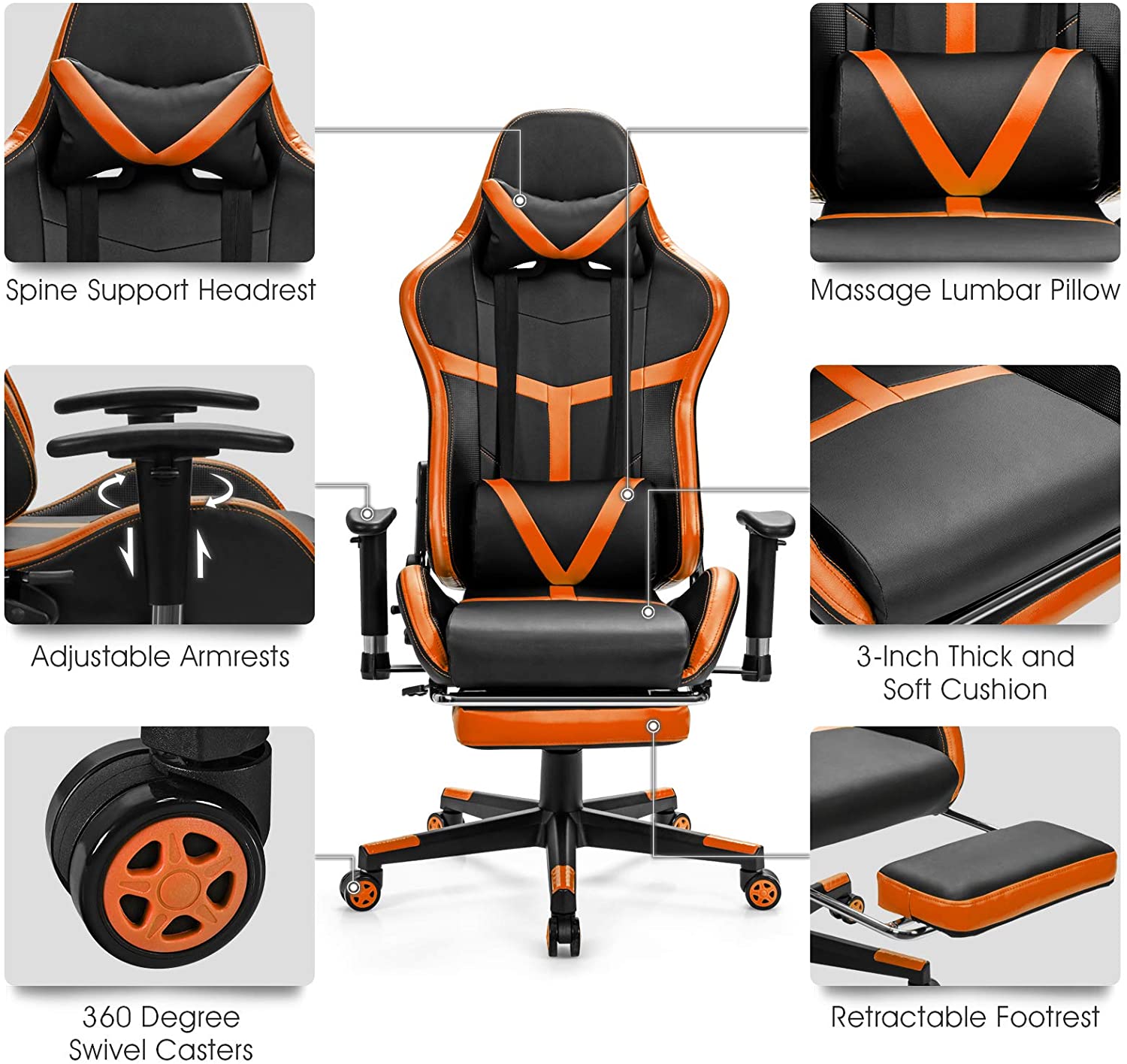 Computer Gaming Chair, Adjustable Massage Gaming Chair 