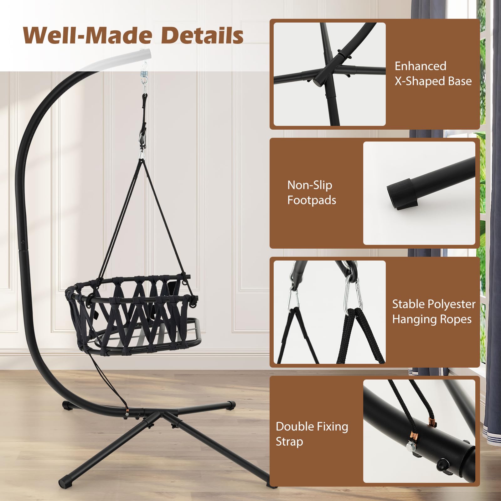 Giantex Hanging Swing Chair W/Stand, Cozy Seat & Back Cushions 