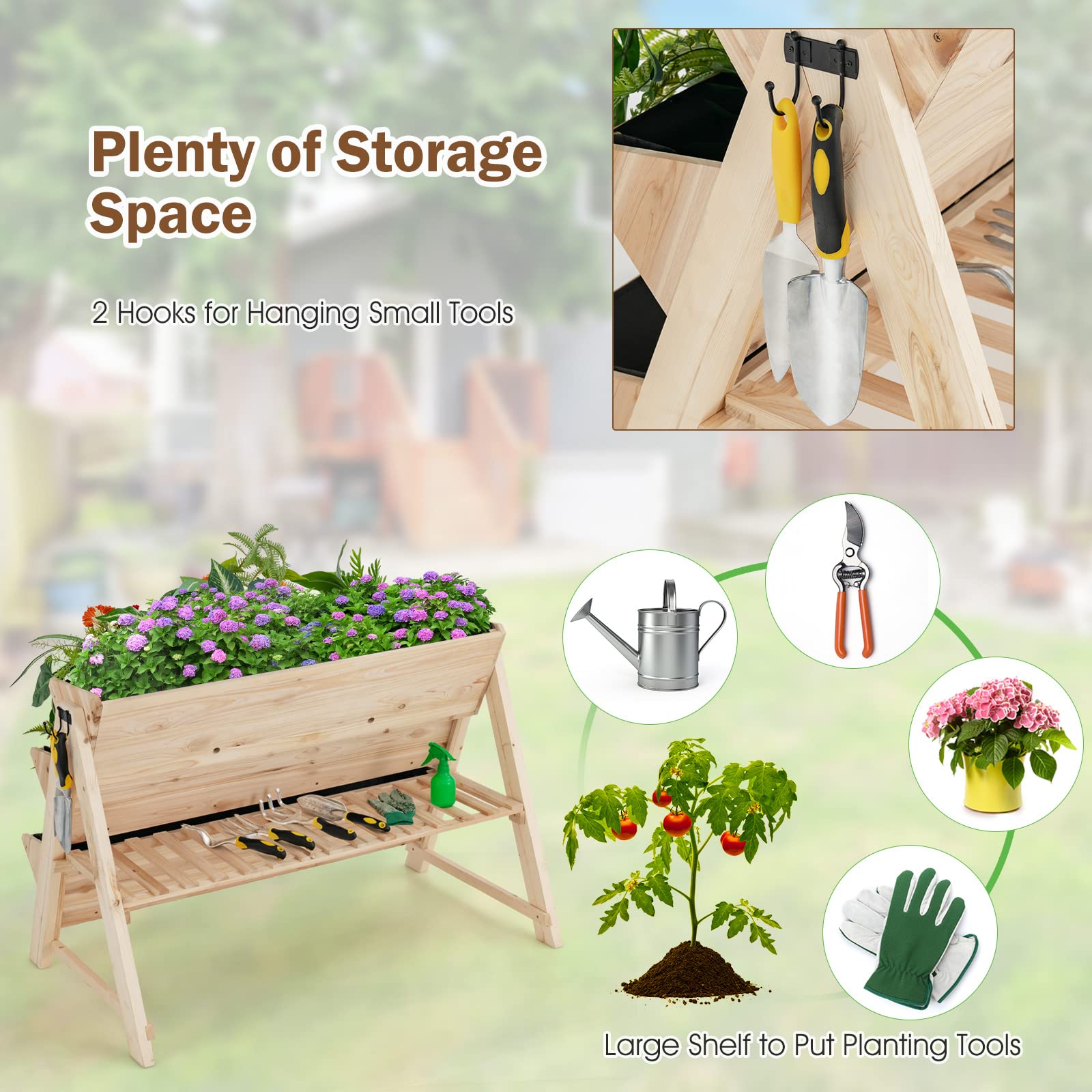 Giantex Raised Garden Bed, Vertical Planter with Storage Shelf (Natural) 