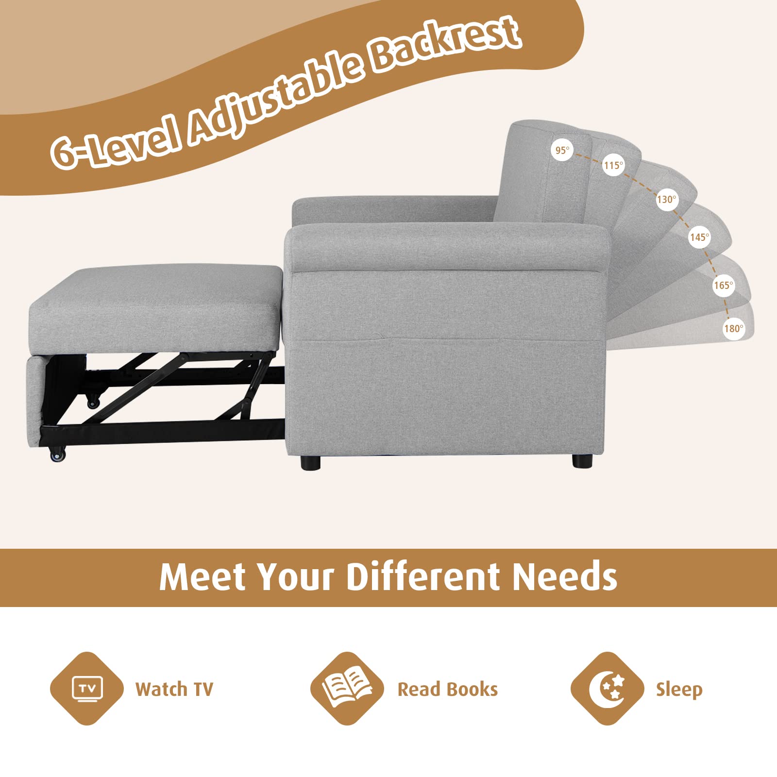 Giantex Convertible Sofa Sleeper - 3-in-1 Pull-Out Chair Bed, Adjustable Recliner Backrest 