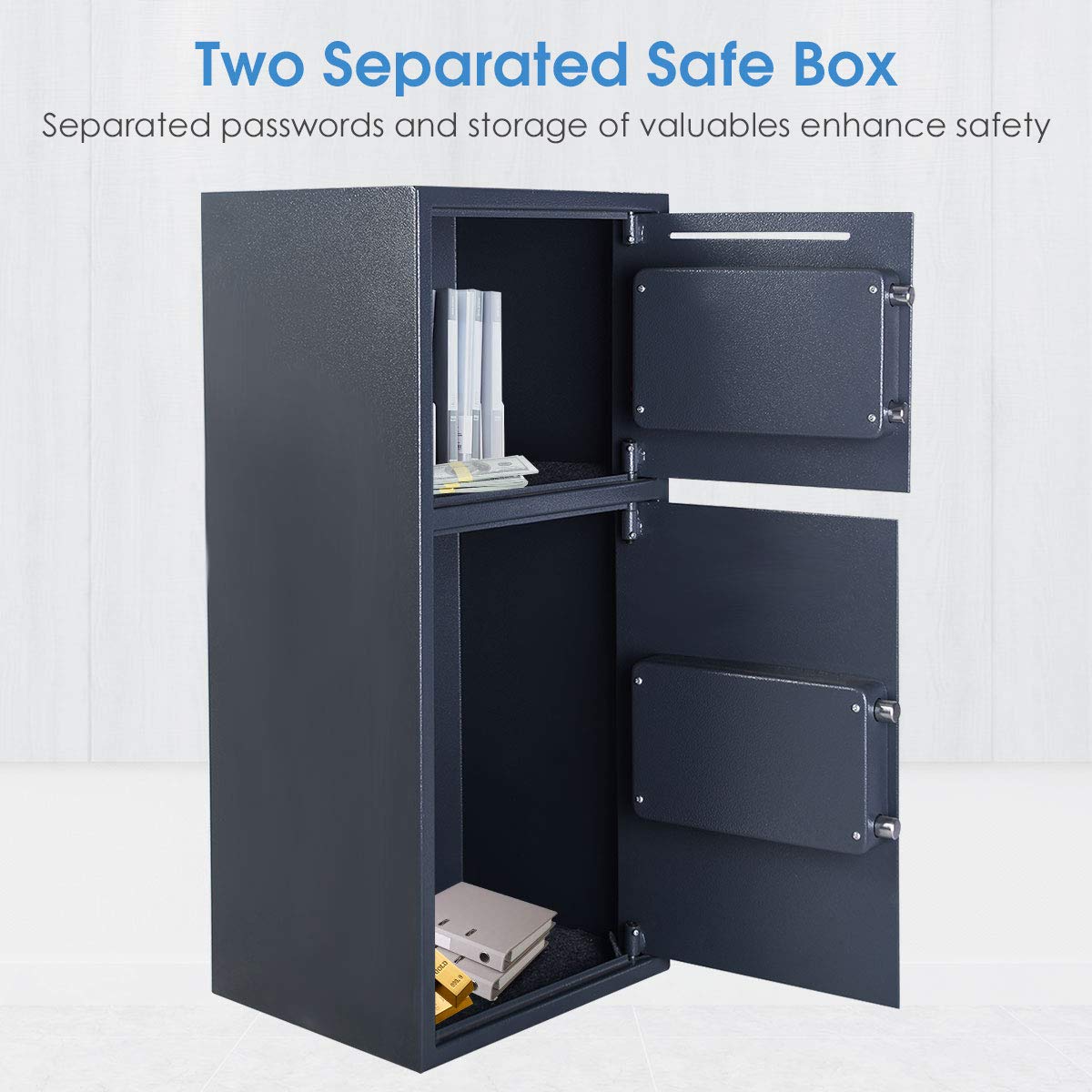 Safe Box Security Lock Box with Double Door and Keys, Gun Cash Valuable Storage 