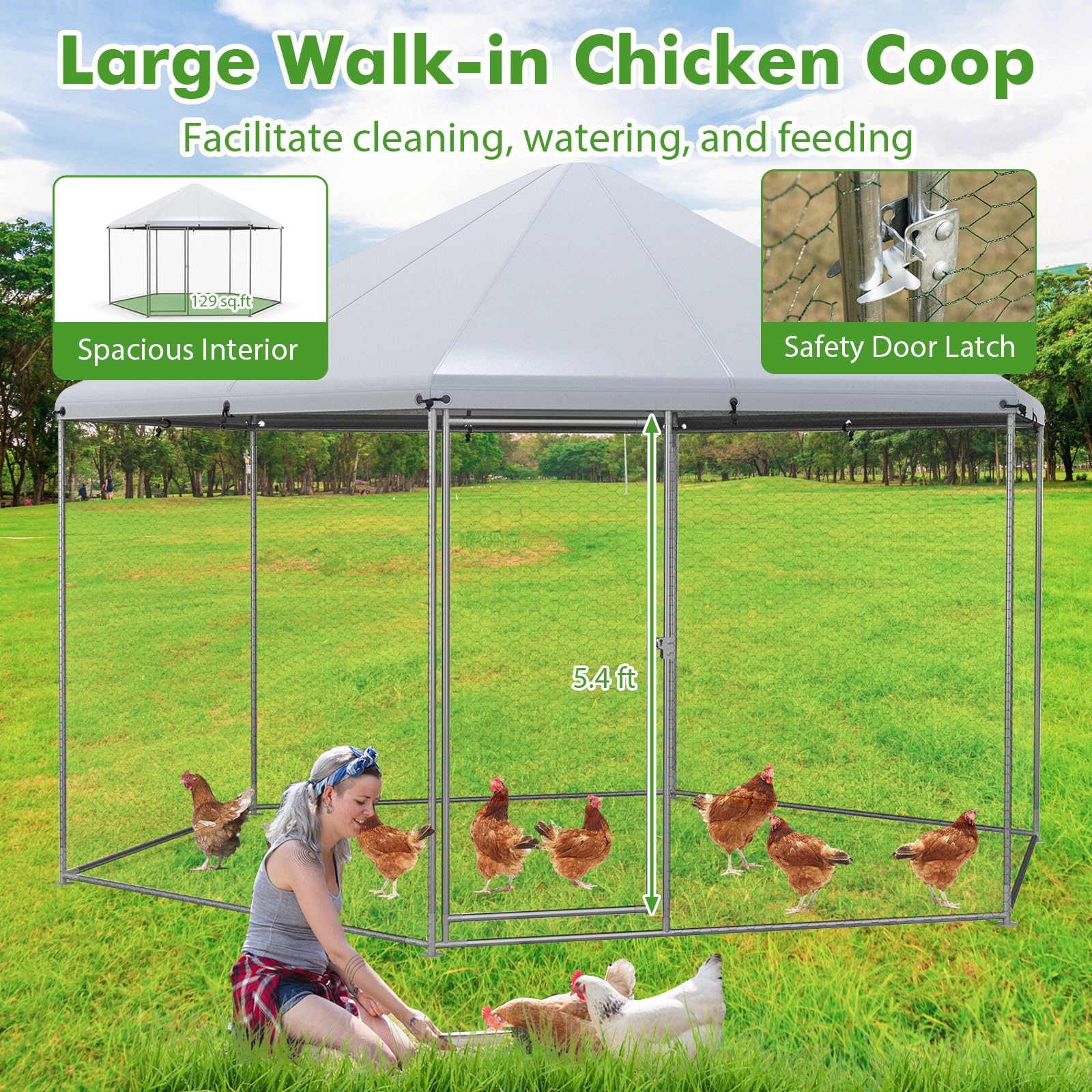 Giantex Large Metal Chicken Run - 13ft Hexagon Walk-in Chicken Coop 
