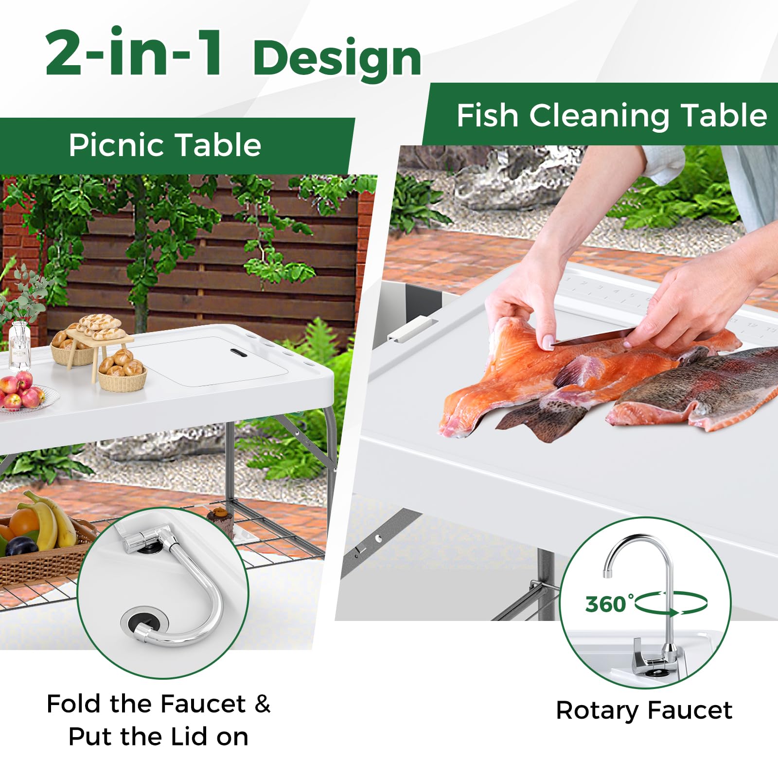 Giantex Folding Fish Cleaning Table, Fillet Cutting Station w/Sink, Faucet, Spray Nozzle, Drain Hose 