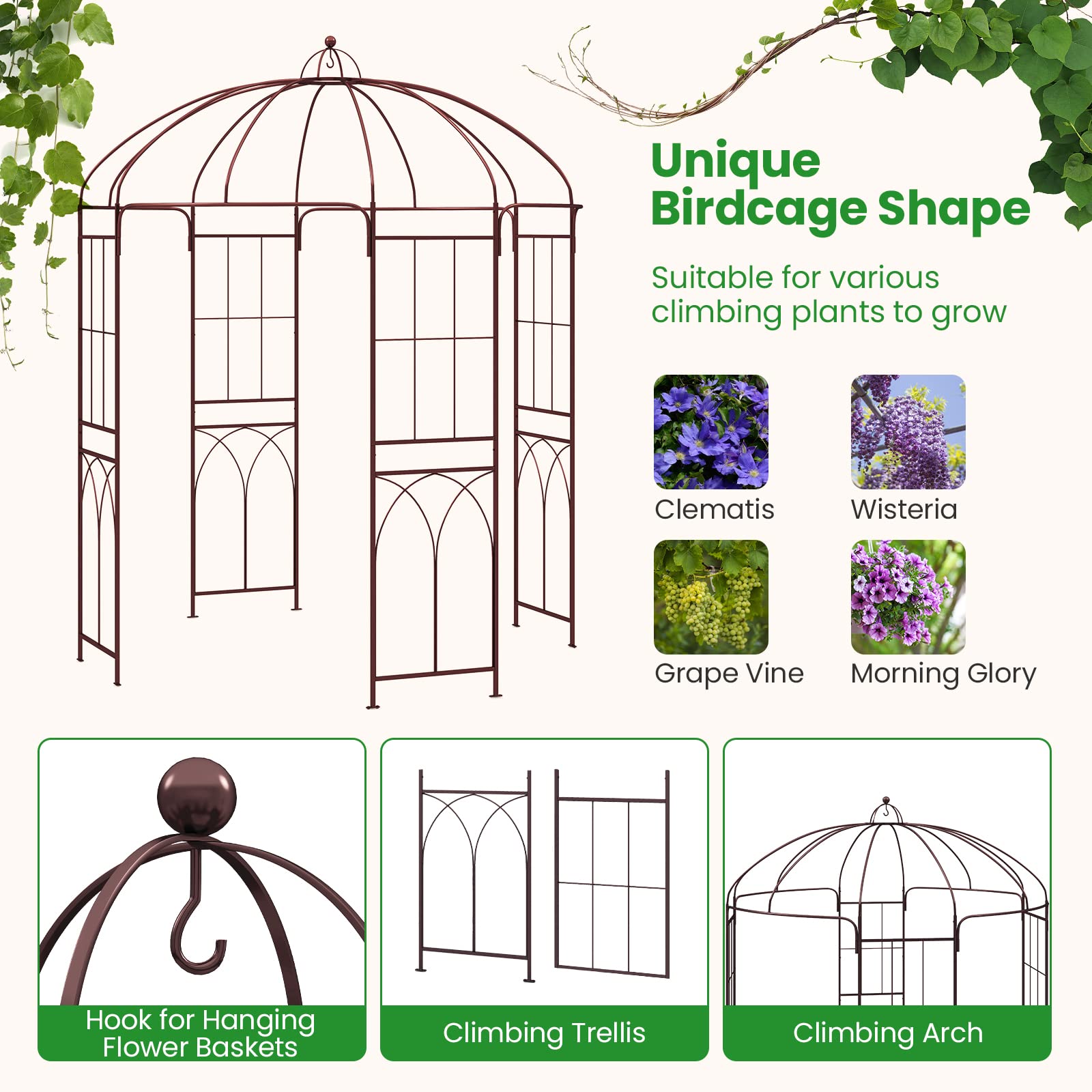 Giantex Birdcage Shape Garden Arbor, 8.4ft High x 7ft Wide