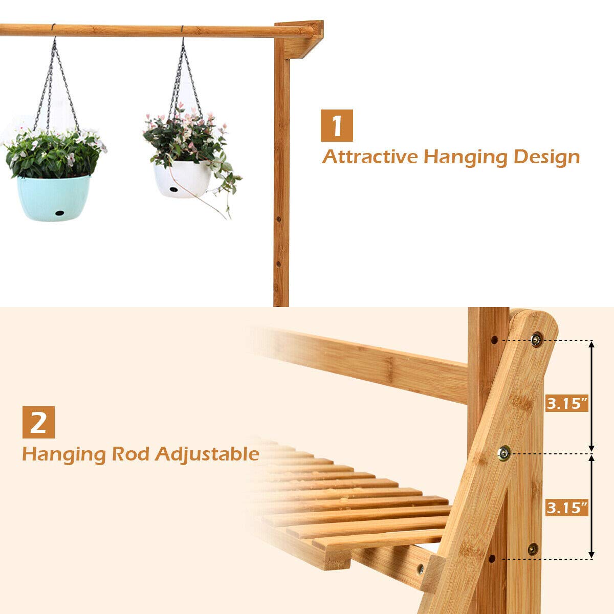 Giantex 3-Tier Hanging Plant Stand Storage Shelf, Folding Flower Pot Organizer Display Storage Rack 