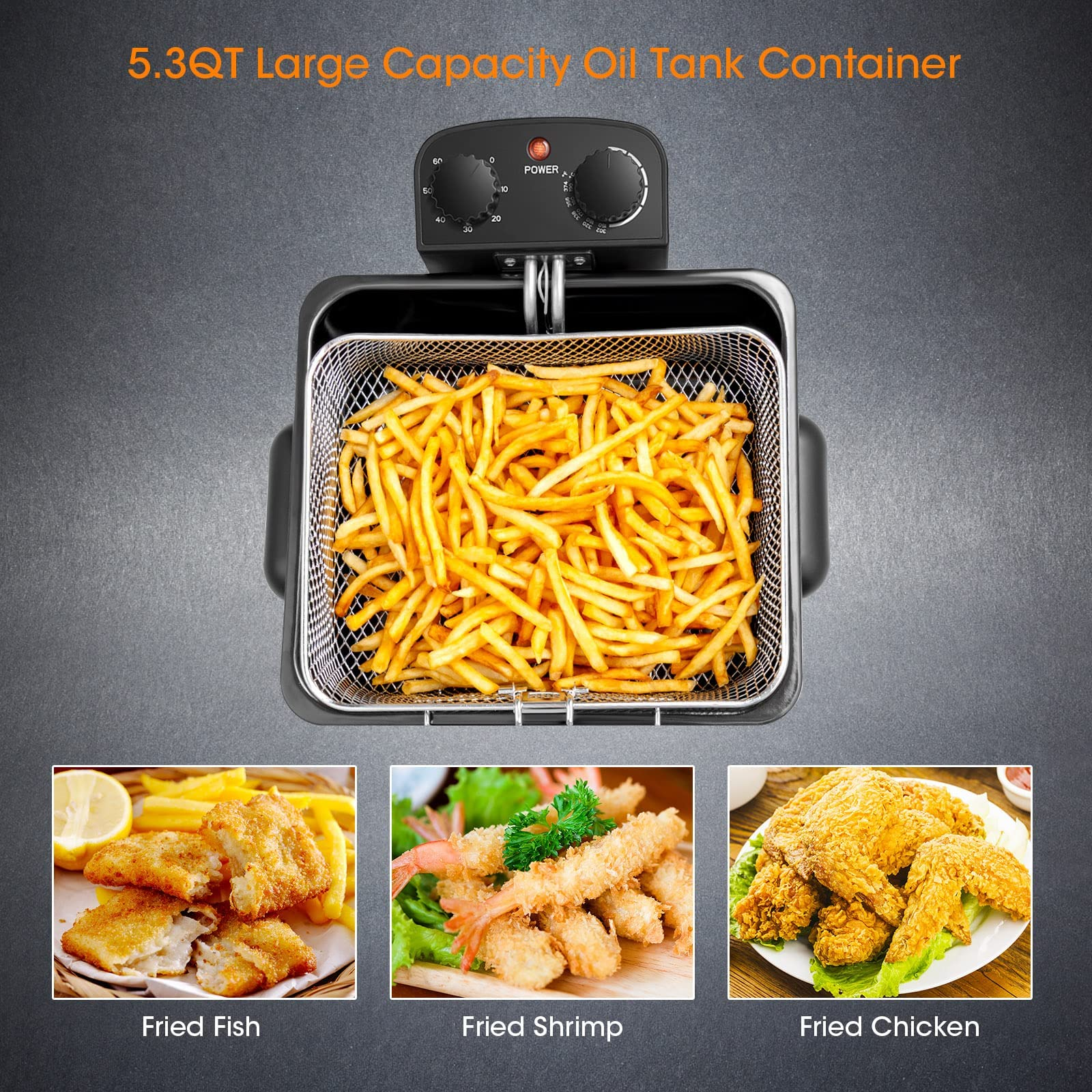 Giantex 1700W Electric Deep Fryer with 3 Baskets, 5.3QT/21-Cup Frier Cookers Home Fryer 