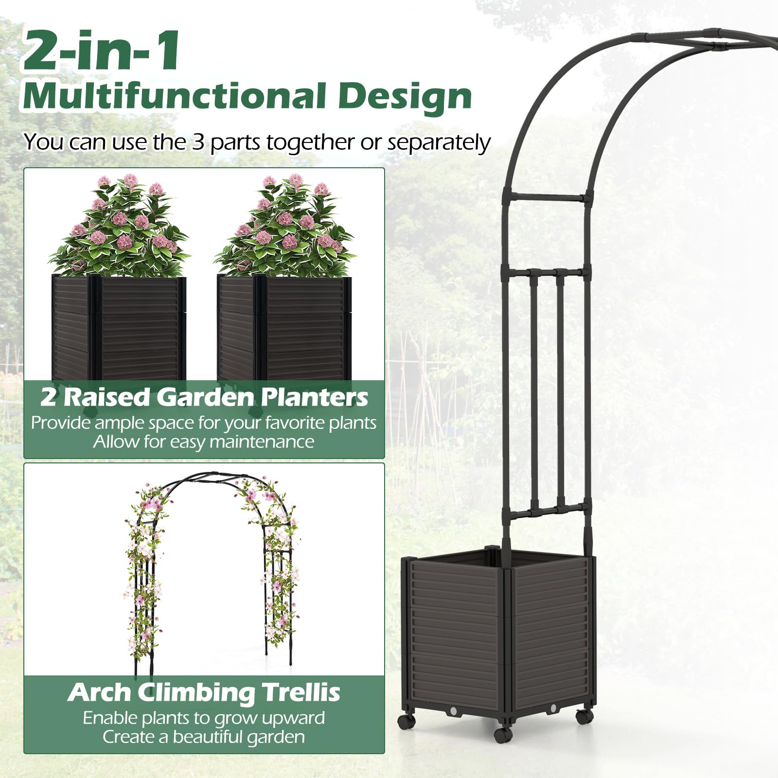 Giantex 79" Garden Arch with Trellis & 2 Planters 