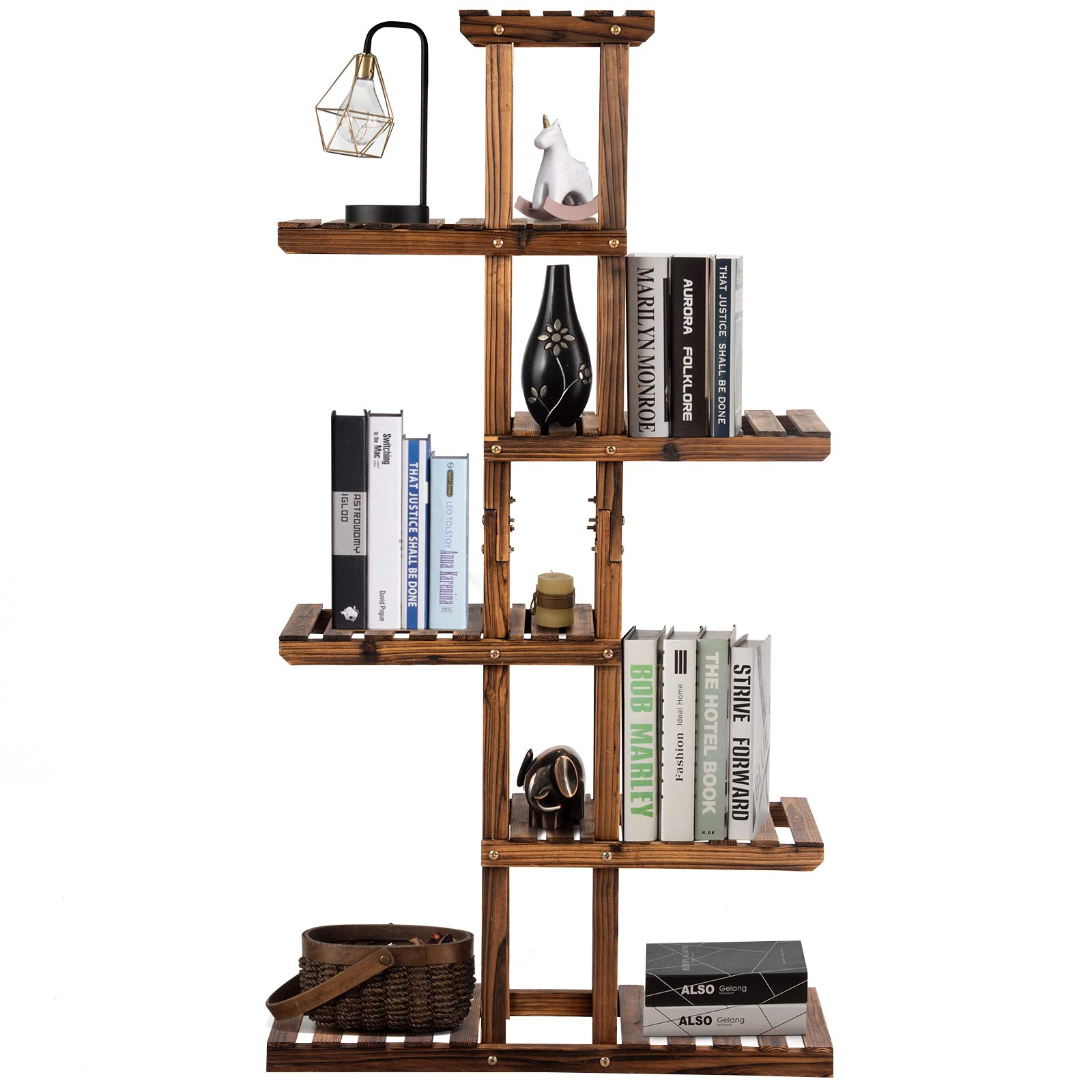 Giantex Flower Rack Wood Plant Stand 7 Wood Shelves 11 Pots 