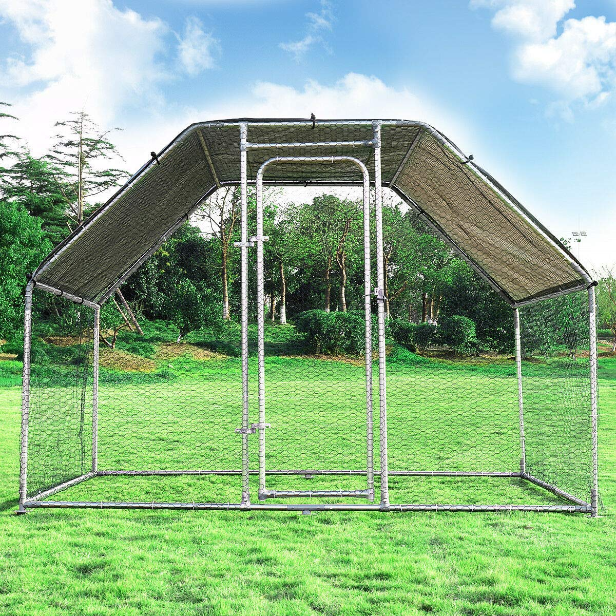 Giantex Large Metal Chicken Coop Walk-in Chicken Coops Hen Run House Shade Cage 