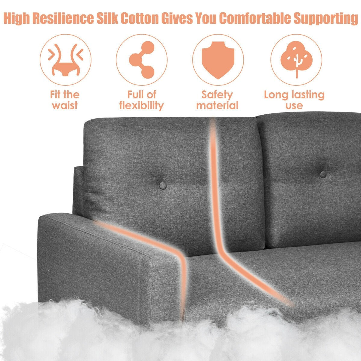 Giantex Modern Loveseat Sofa, 55" Upholstered Sofa Couch w/ Soft Cushion, Rubber Wooden Legs (Gray) 