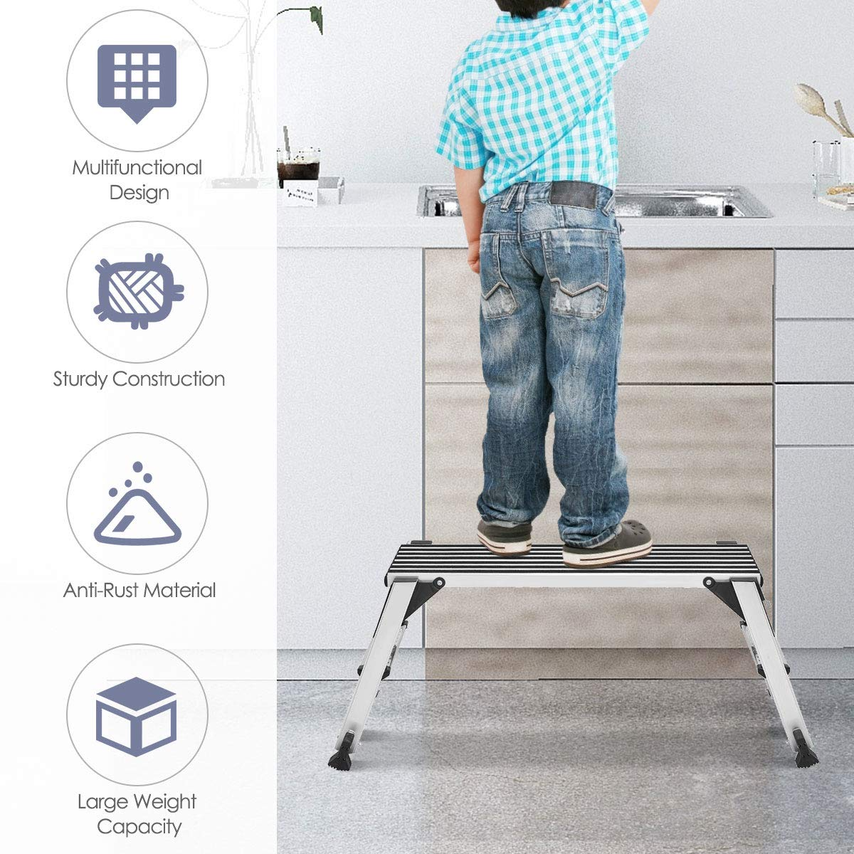 Giantex Aluminum Platform Non-Slip Folding Work Bench Drywall Stool Ladder 330lbs Capacity 