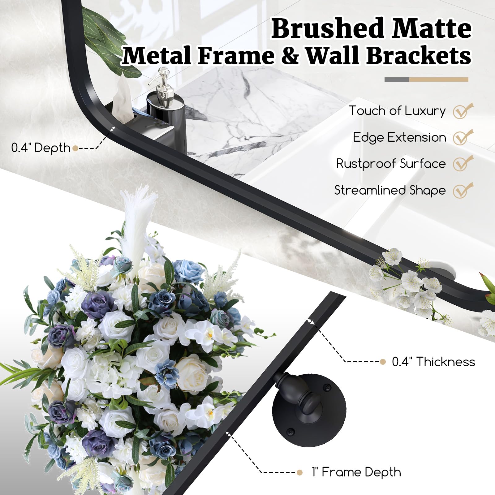 CHARMAID Pivot Mirror for Bathroom - 30'' x 22'' Tilt Beveled Vanity Mirror Black Metal Framed