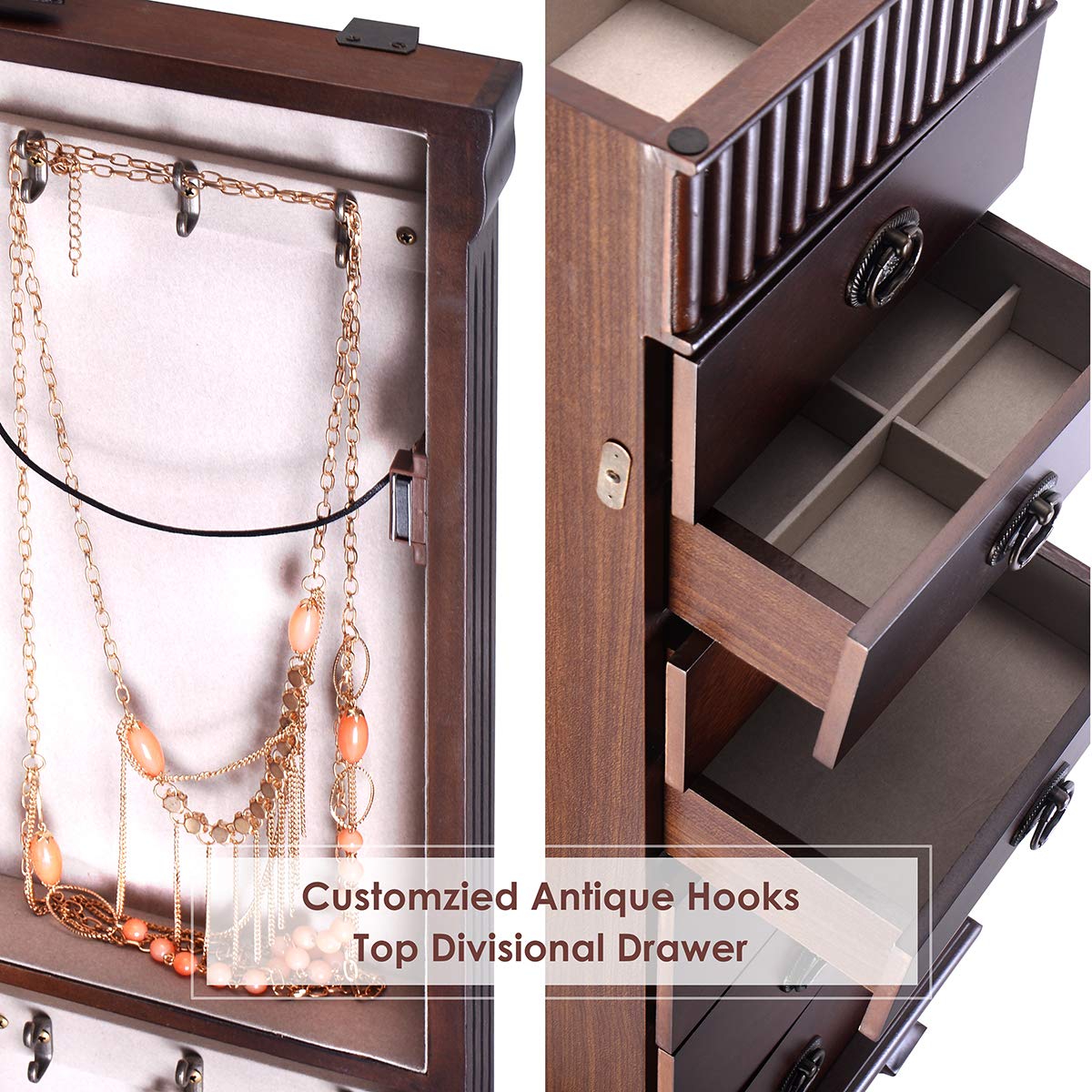 Standing Jewelry Armoire Cabinet Storage Chest