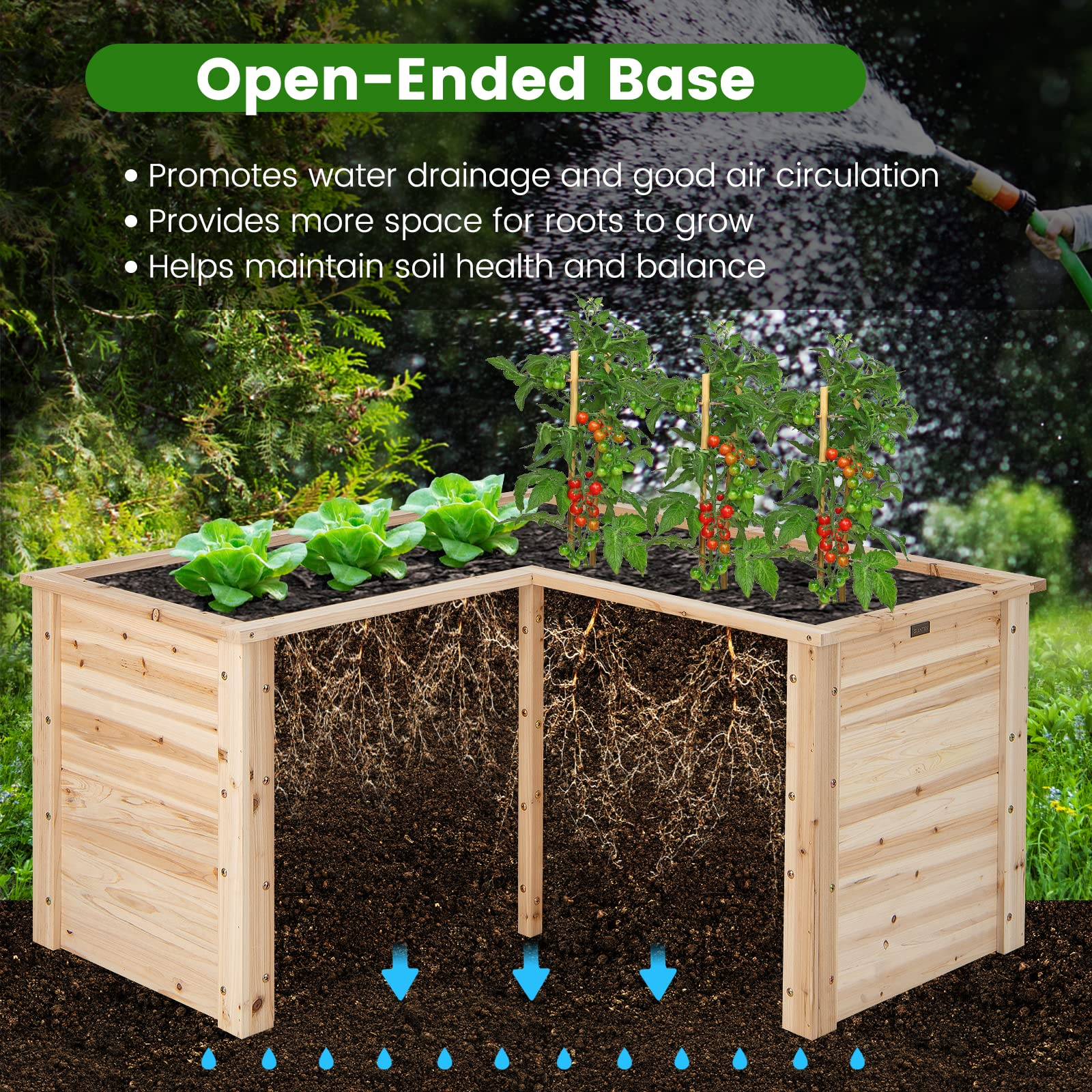 Giantex Raised Garden Bed, 47.5" x 47.5" x 24.5" Wooden Planter Box, Outdoor L-Shaped Deep Garden Bed for Sapling Flower Herb Vegetable Fruit 