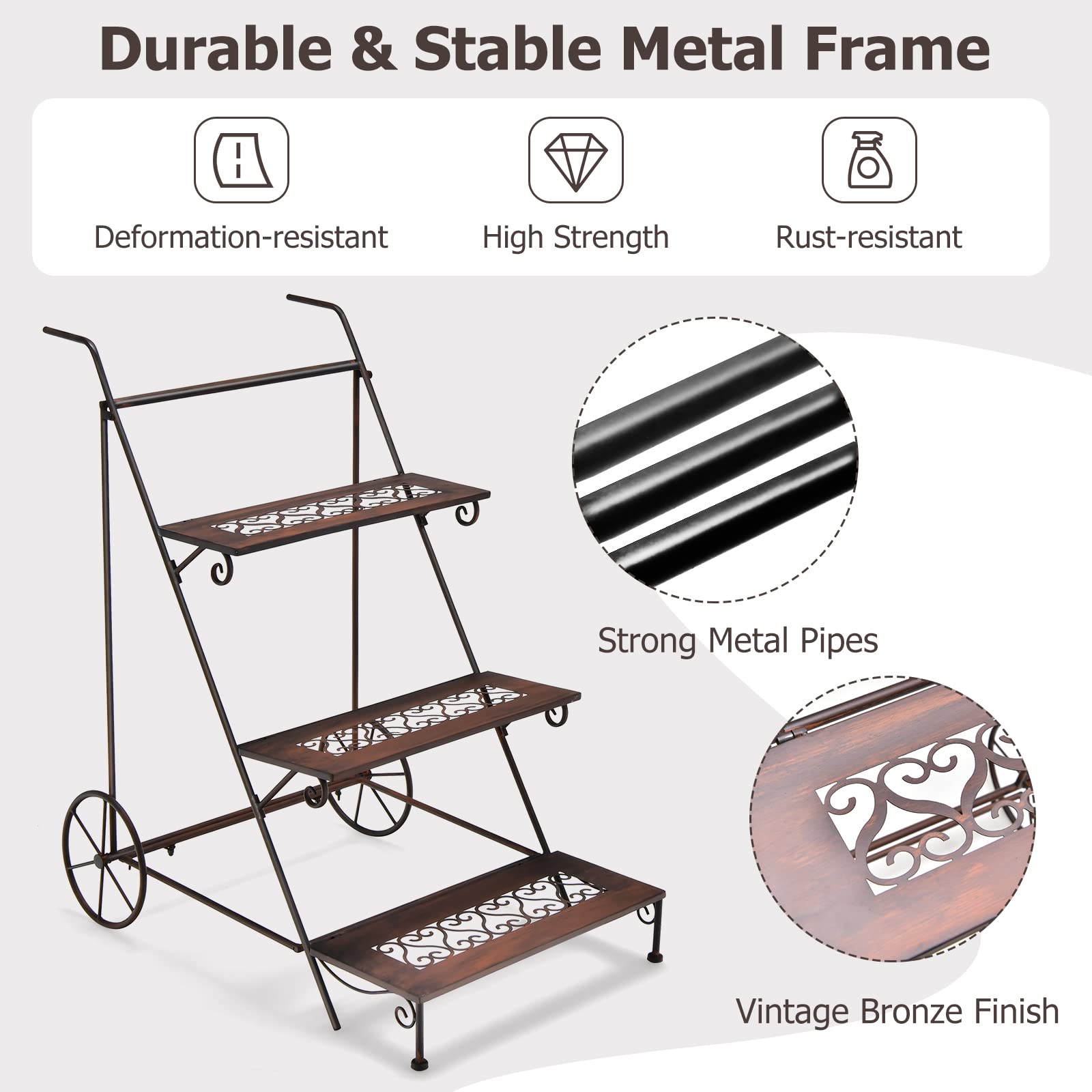 Giantex 3-Tier Metal Flower Cart 