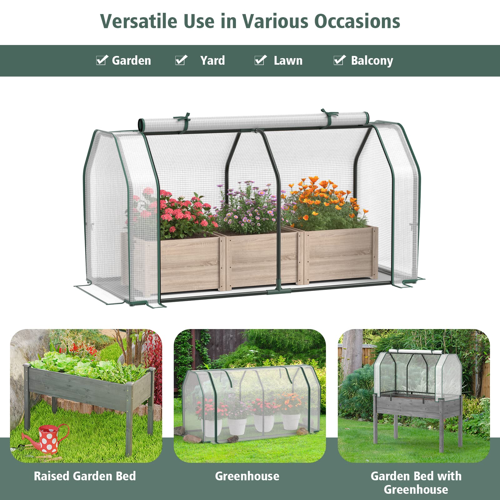 Giantex Mini Portable Greenhouse - for Raised Garden Bed, 47.5”x 21.5”x 24” Green House with PE Cover Zipper Door 